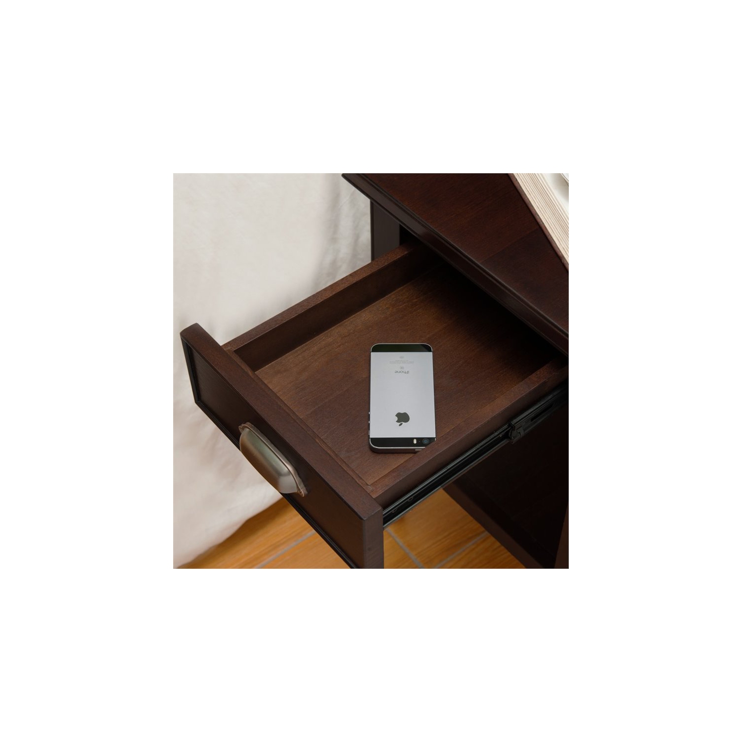 Leick Laurent Pewter End Table with Lamp in Chocolate Cherry