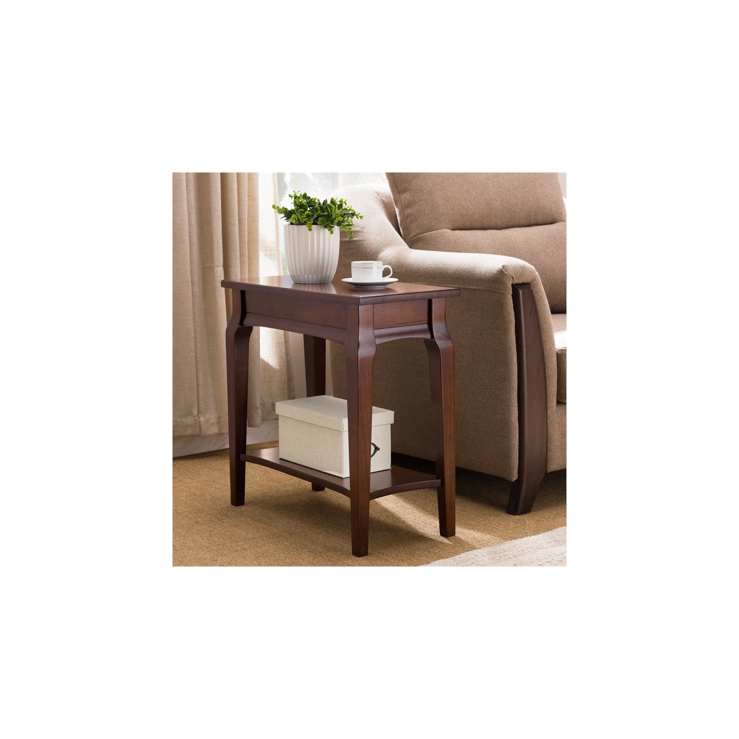 Leick Home Stratus Narrow Chairside Table in Heartwood Cherry