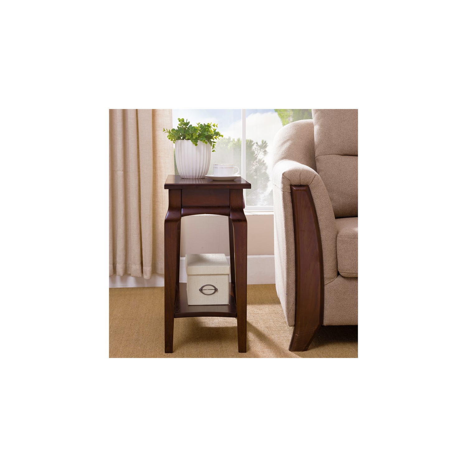 Leick Home Stratus Narrow Chairside Table in Heartwood Cherry