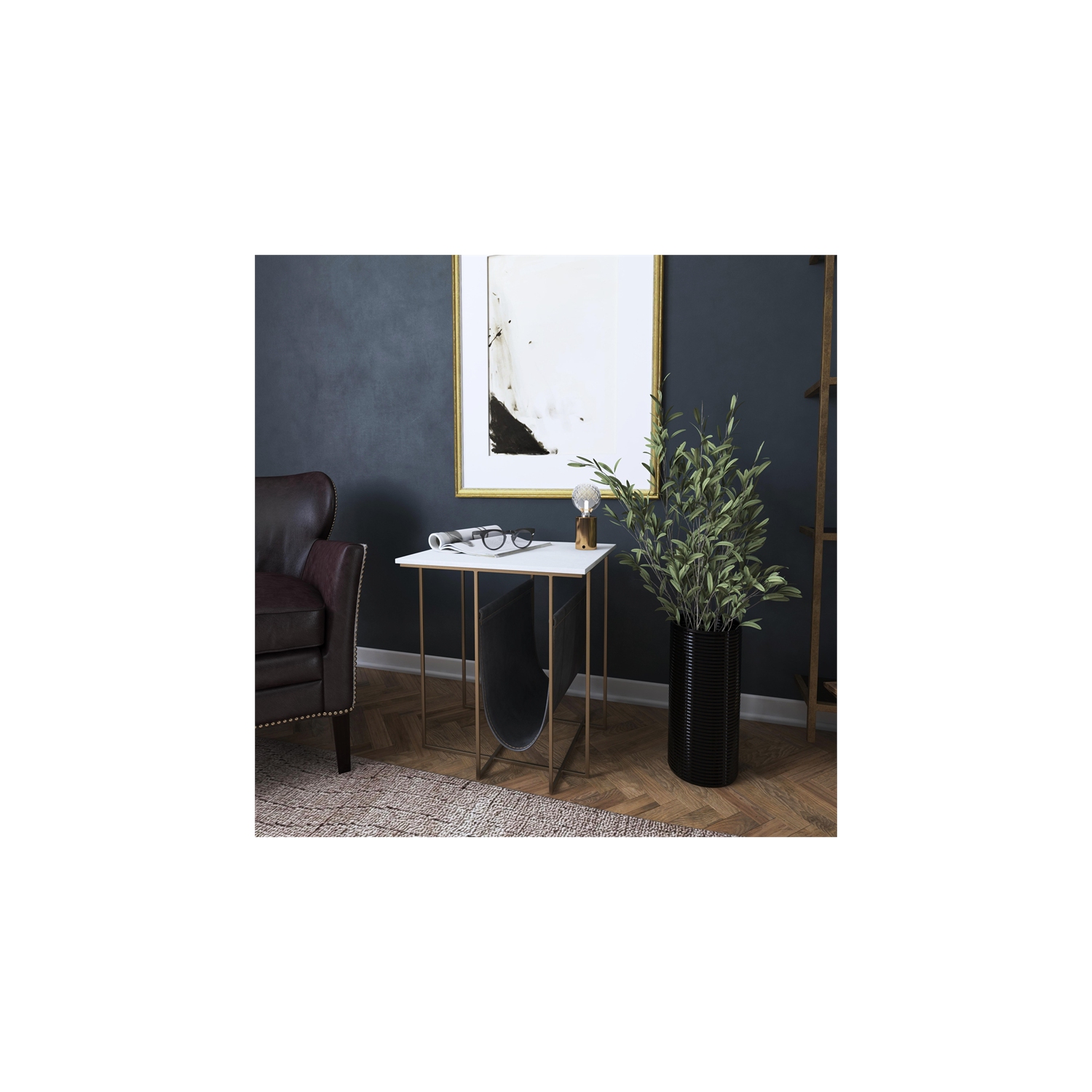 Butler Specialty Stephanik Marble and Leather Magazine Table in Beige