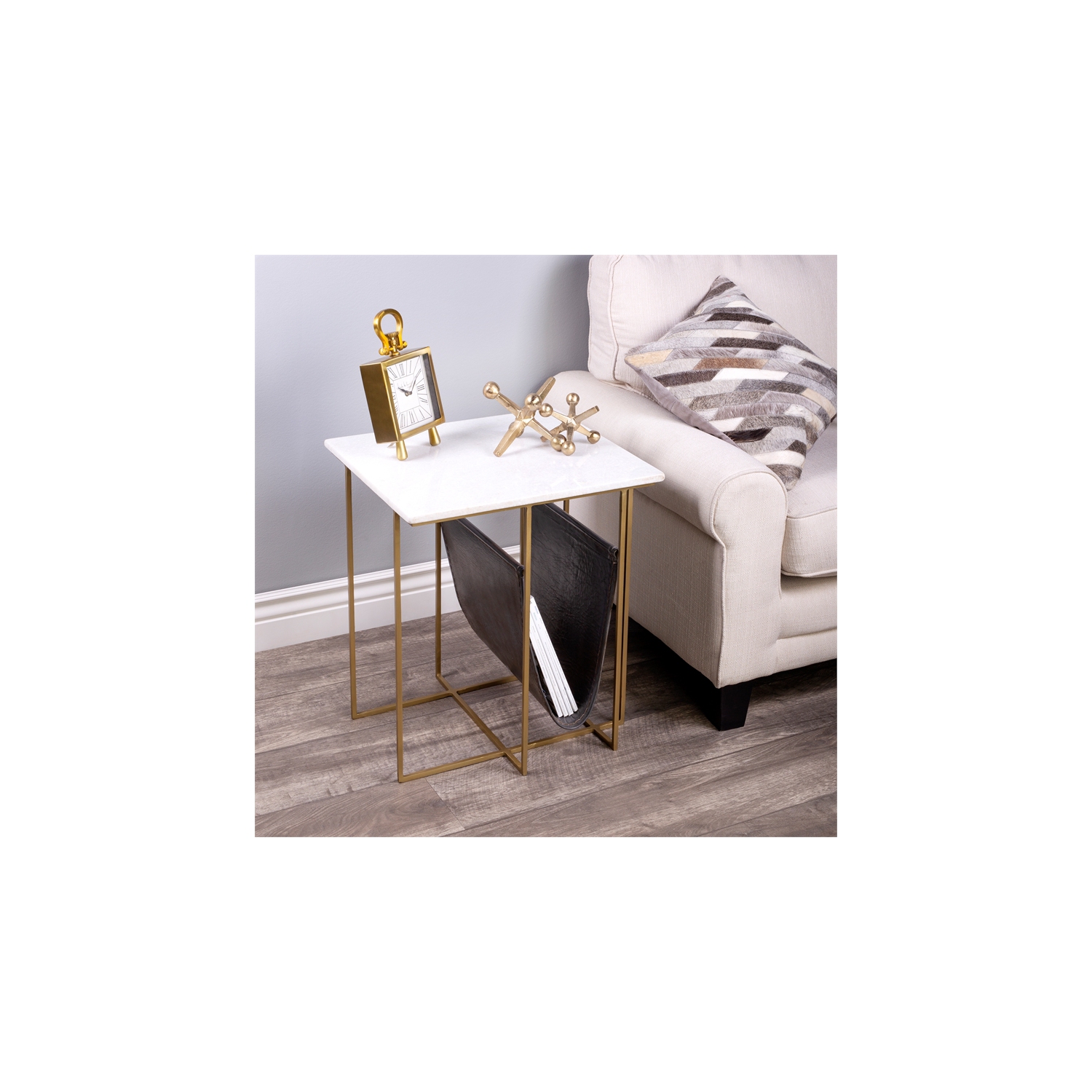 Butler Specialty Stephanik Marble and Leather Magazine Table in Beige