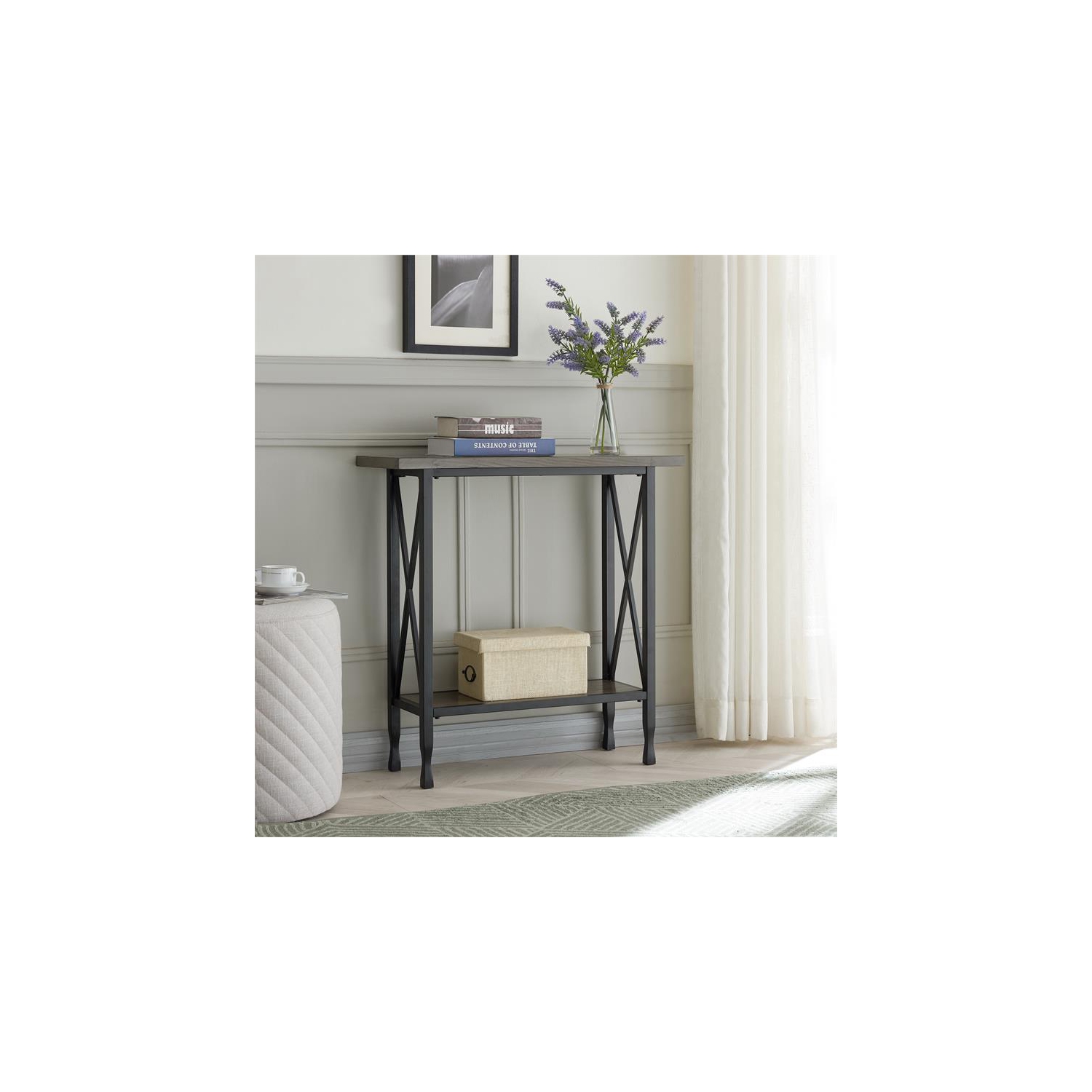 Leick Home Chisel & Forge X-Design Wood Hall Console in Smoky Gray Oak