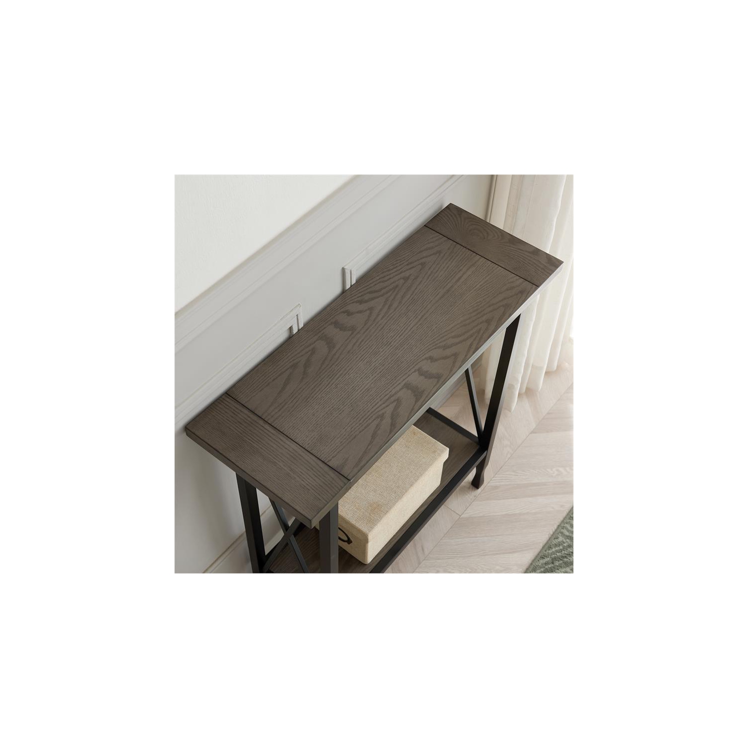 Leick Home Chisel & Forge X-Design Wood Hall Console in Smoky Gray Oak