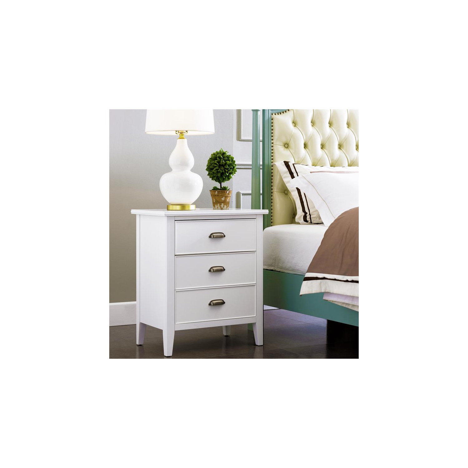 Laurent Nightstand with Drawer/Door Storage and AC/USB Outlet in Orchid White
