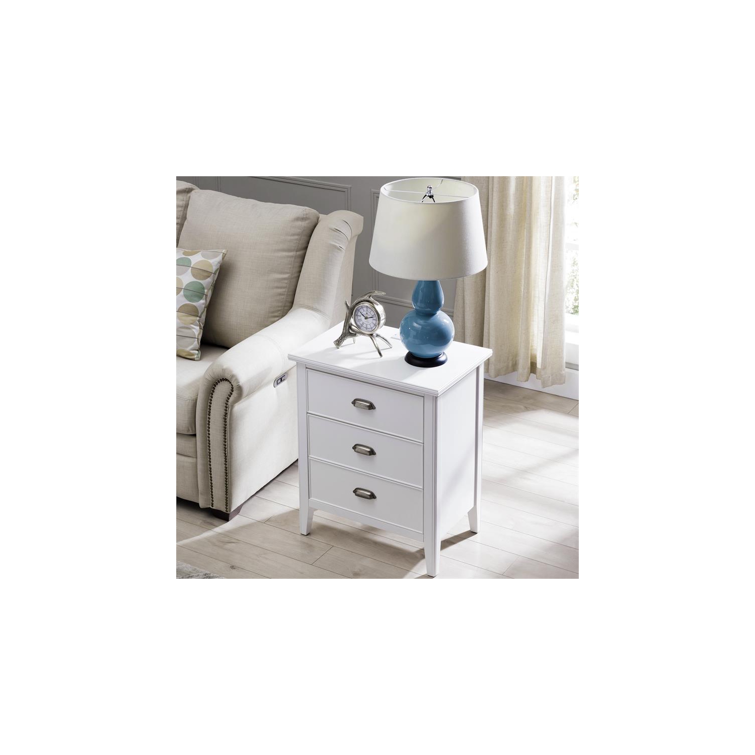 Laurent Nightstand with Drawer/Door Storage and AC/USB Outlet in Orchid White