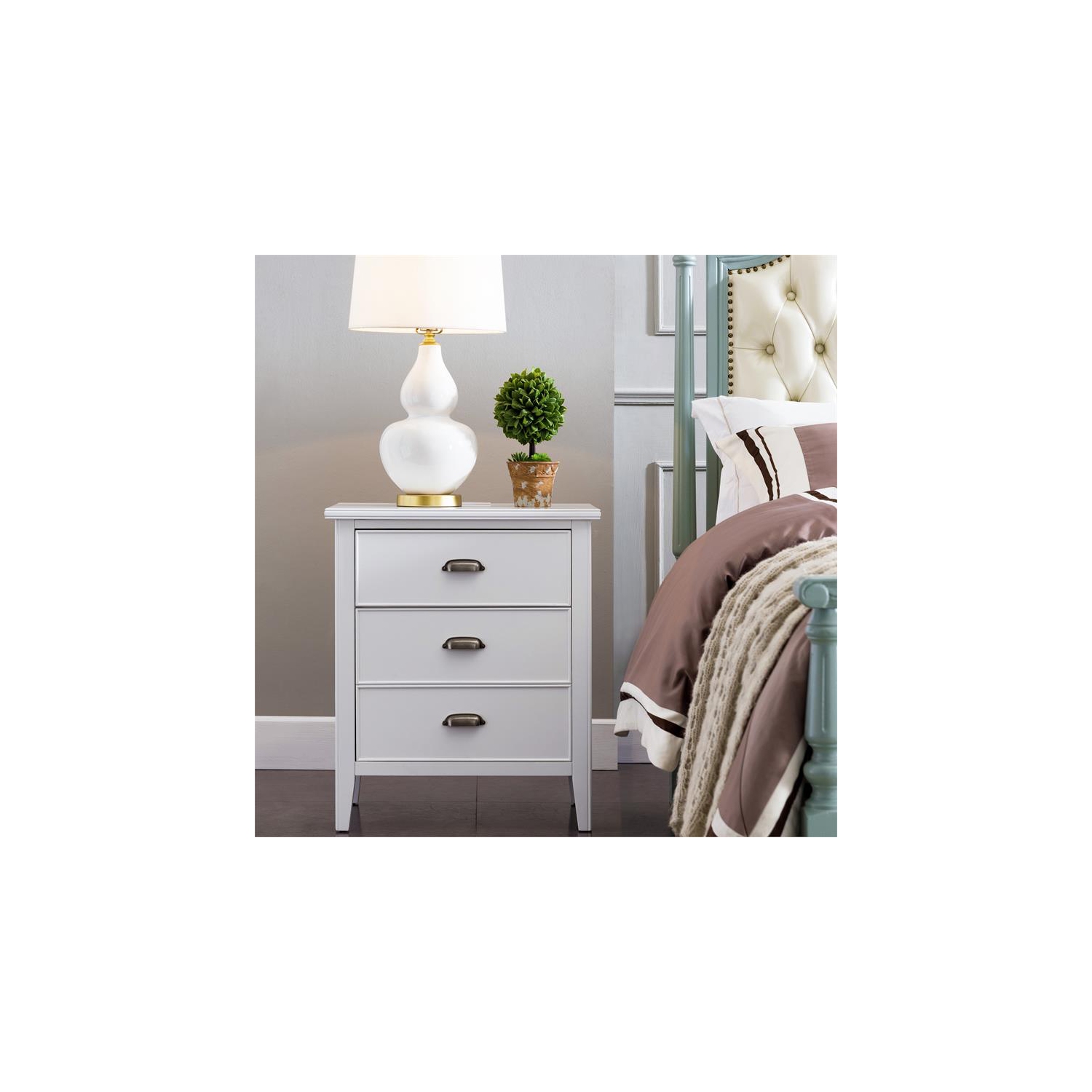 Laurent Nightstand with Drawer/Door Storage and AC/USB Outlet in Orchid White