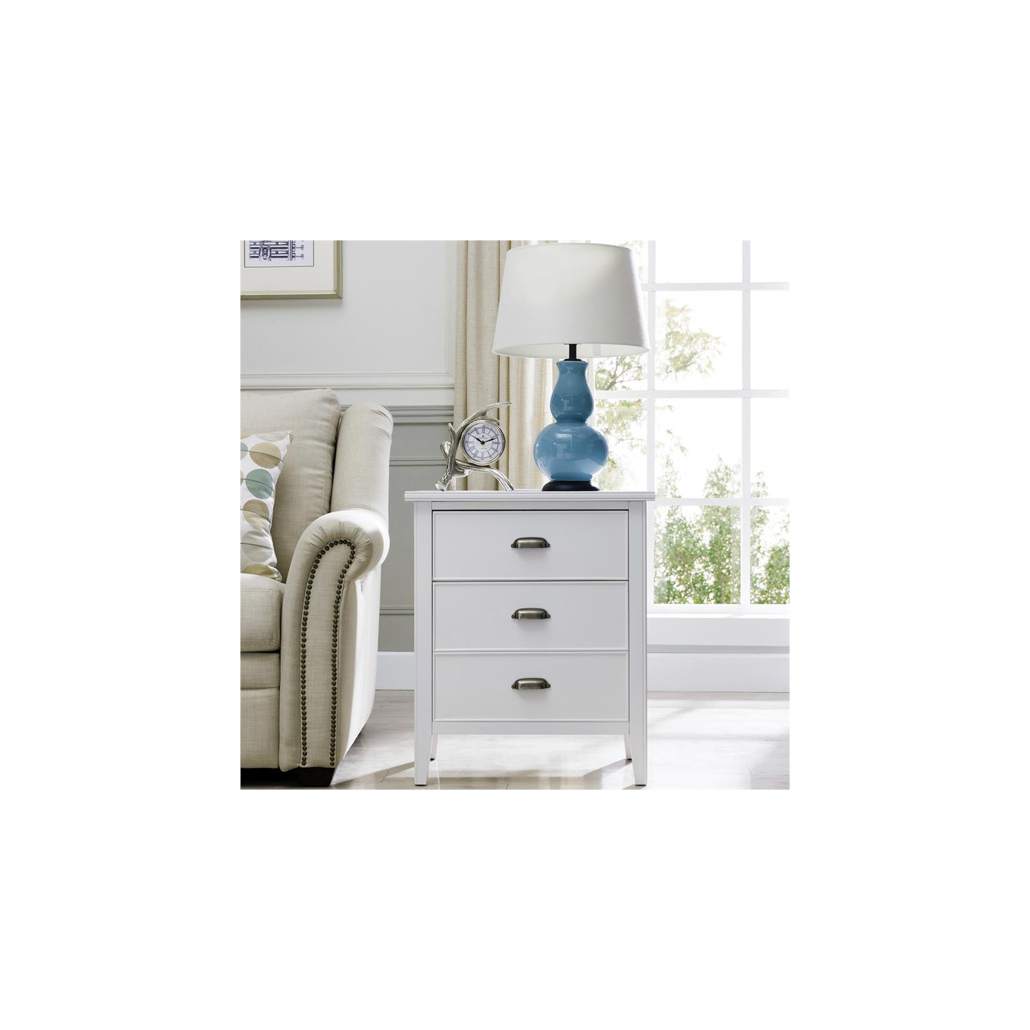 Laurent Nightstand with Drawer/Door Storage and AC/USB Outlet in Orchid White