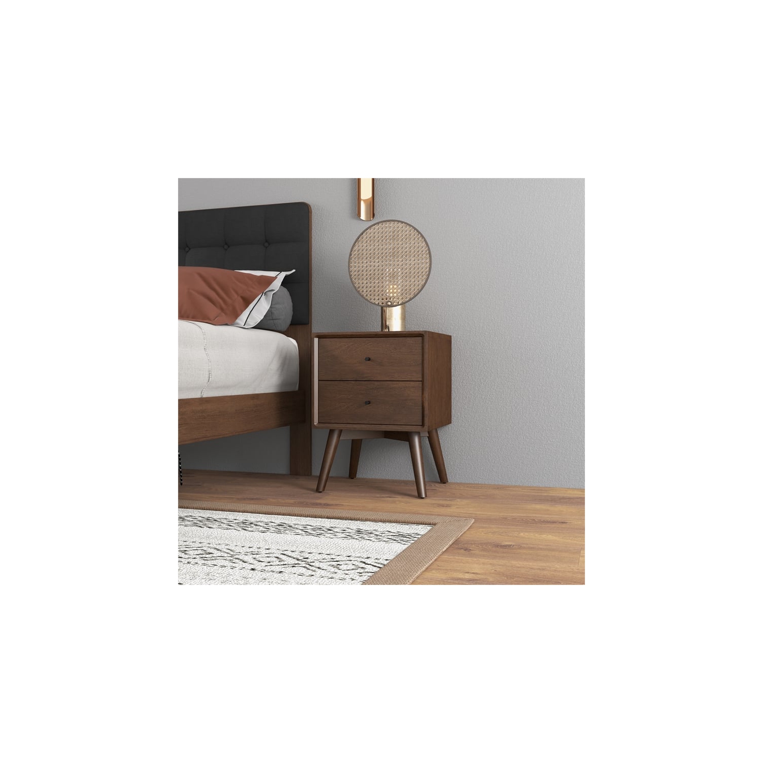 Pemberly Row Mid-Century Solid Wood 1-Drawer NightStand in Walnut