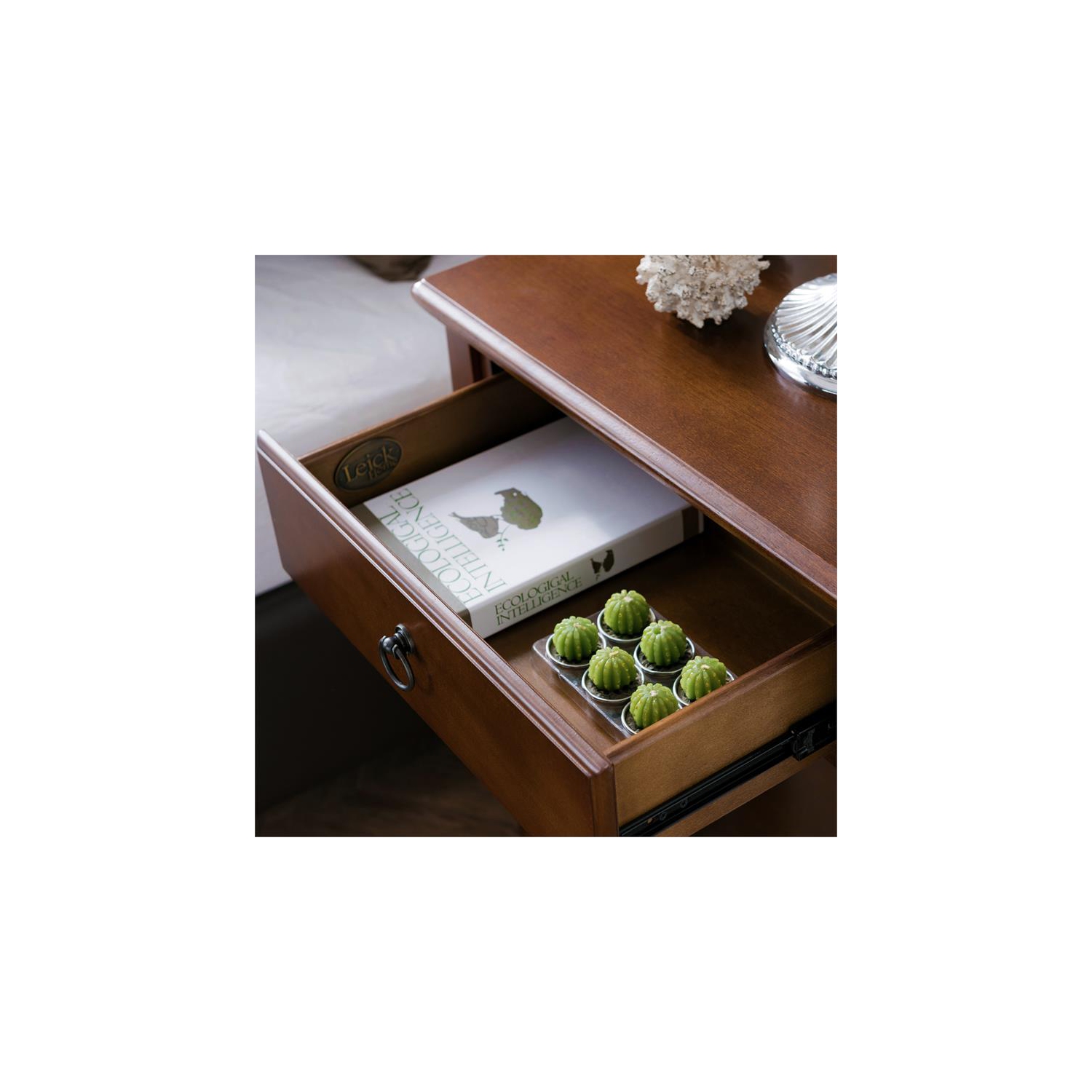 Leick Home Coastal Notions Wood Nightstand with AC/USB Charger in Oak