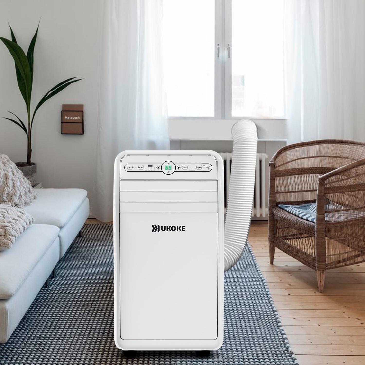 Ukoke 12,000 BTU Wi-Fi Portable Air Conditioner with Heat, Dehumidifier in White, Works with Alexa