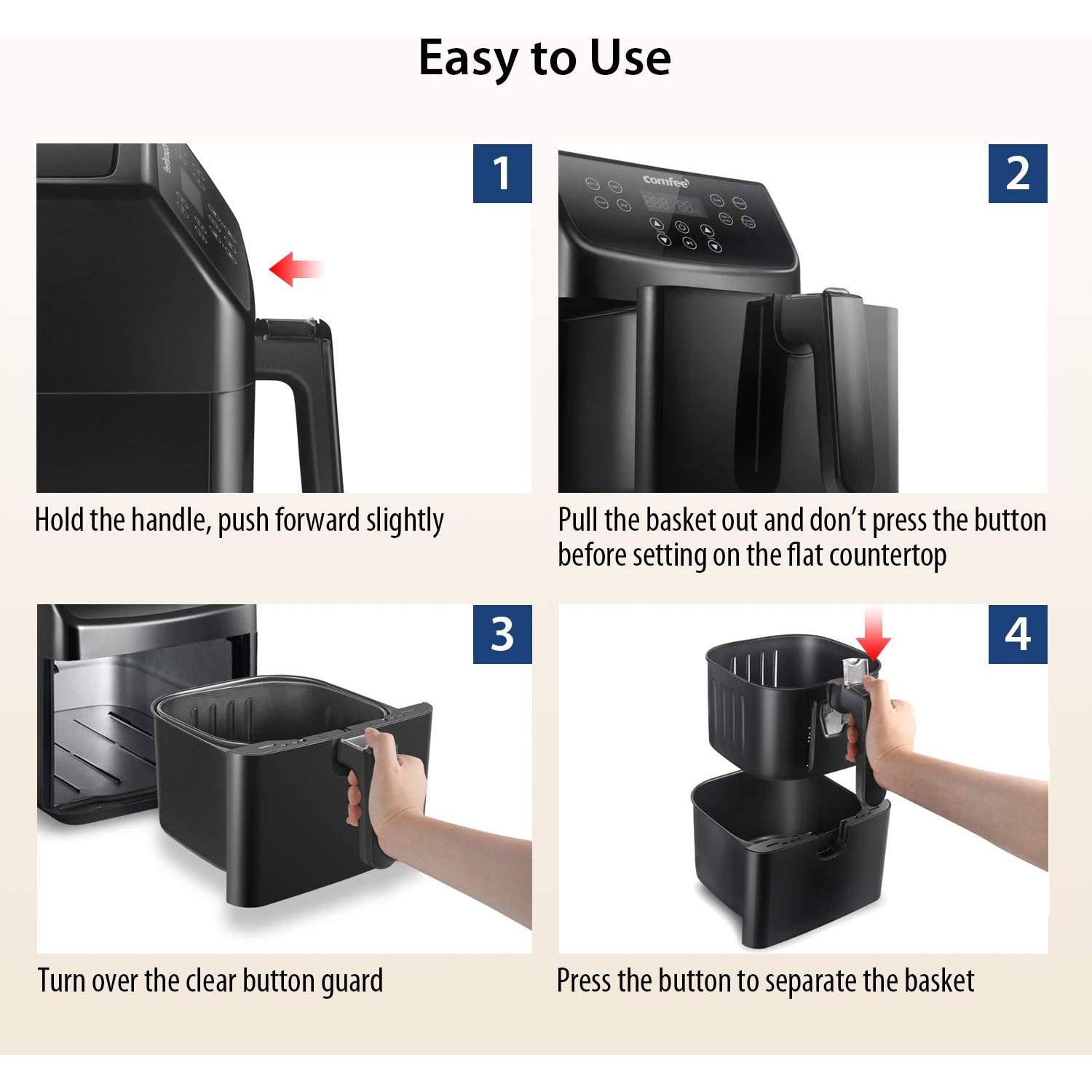 COMFEE' 5.8Qt Digital Air Fryer, Toaster Oven & Oilless Cooker, 1700W with 8 Preset Functions, LED Touchscreen, Shake Reminder, Non-stick Detachable