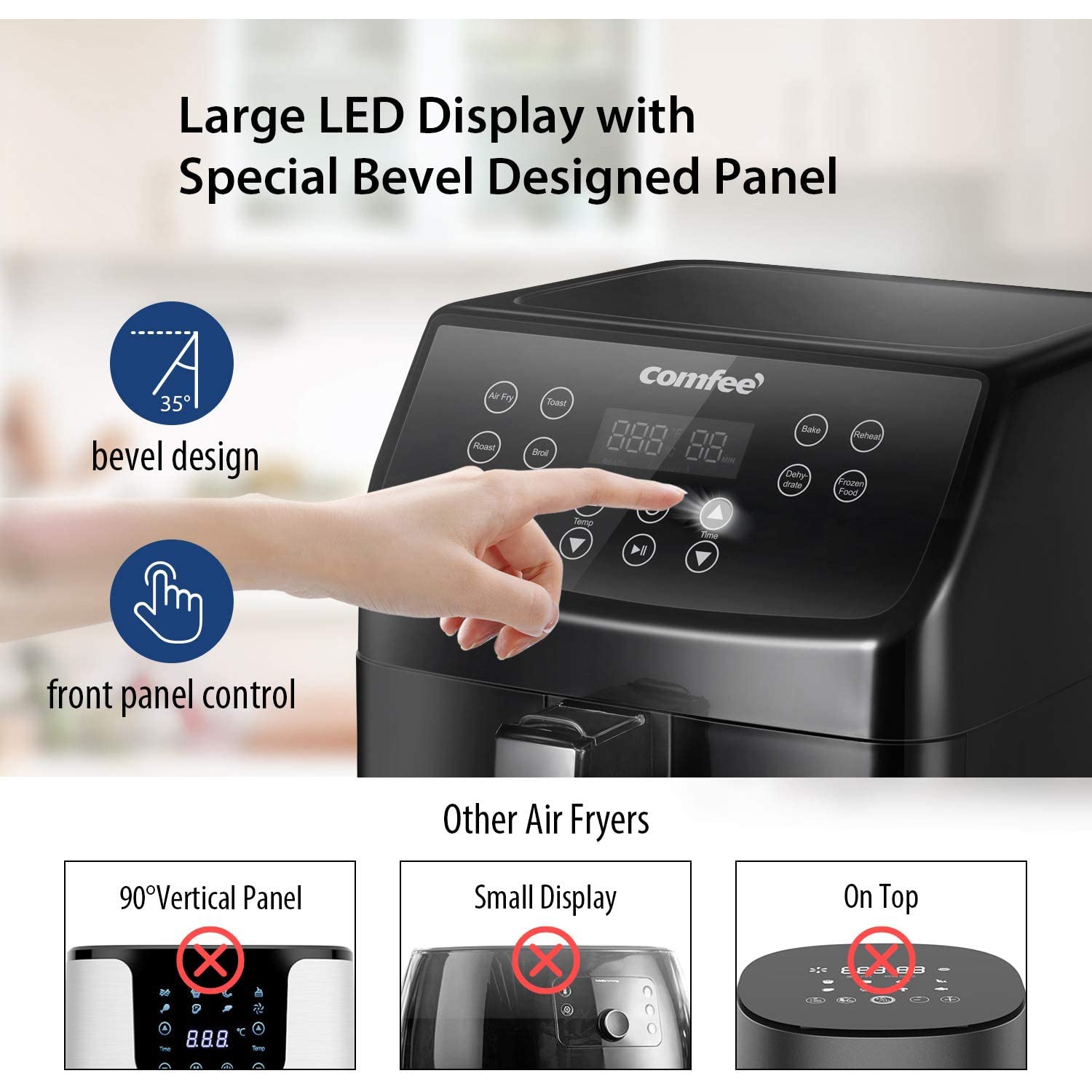 COMFEE' 5.8Qt Digital Air Fryer, Toaster Oven & Oilless Cooker, 1700W with 8 Preset Functions, LED Touchscreen, Shake Reminder, Non-stick Detachable