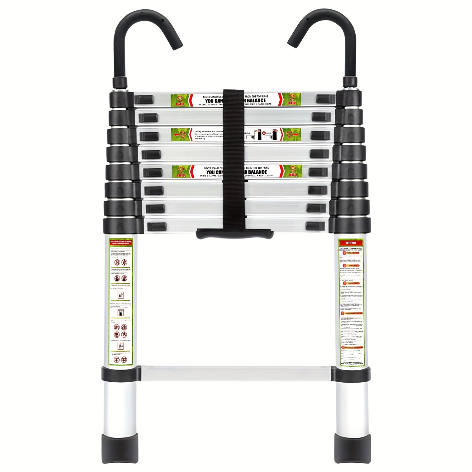 Telescopic Ladder, 12.5FT CoolHut Aluminum Telescoping Ladder with Non-Slip Feet and Stable Hook, Portable Extension Ladder for Household and Outdoor