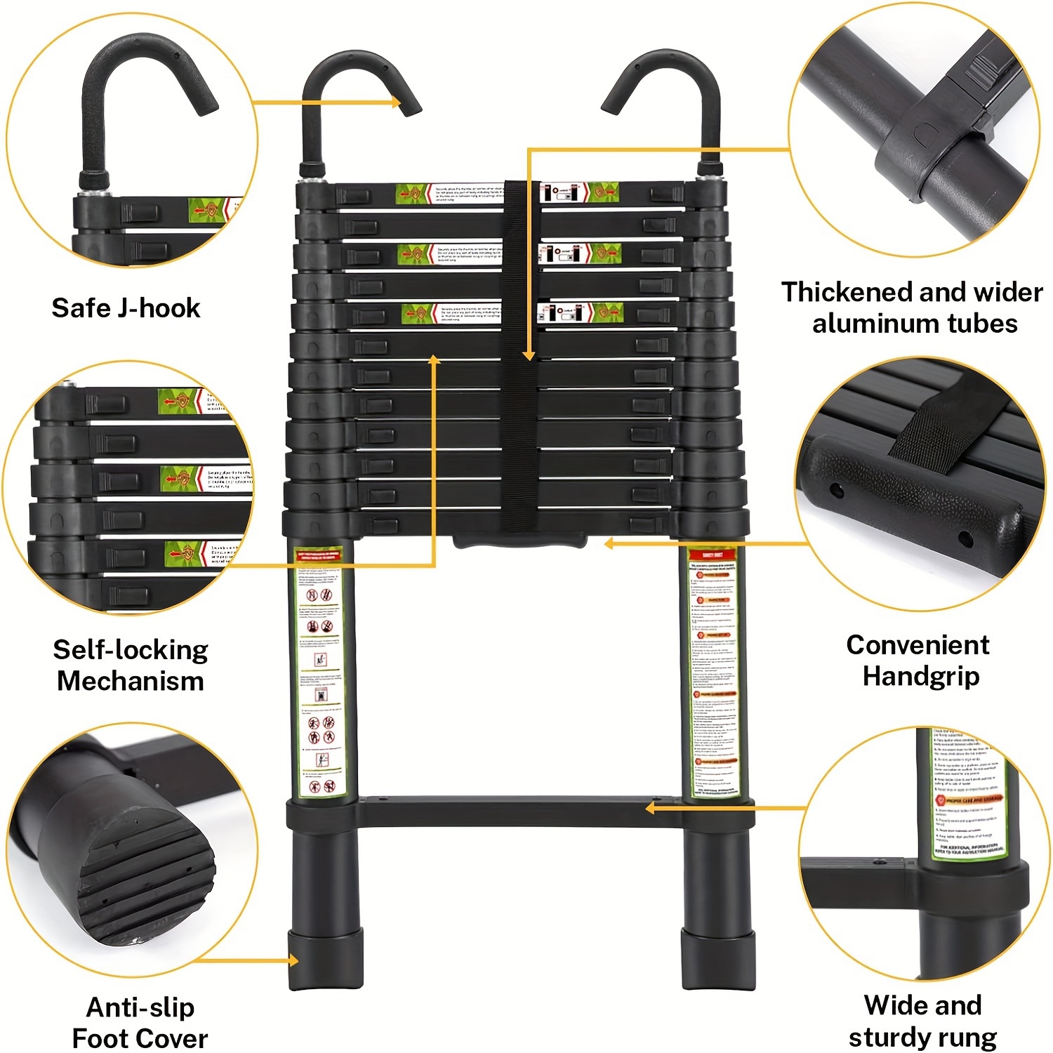 Telescopic Ladder, 16.5FT CoolHut Aluminum Telescoping Ladder with Non-Slip Feet and Stable Hook, Portable Extension Ladder for Household and Outdoor