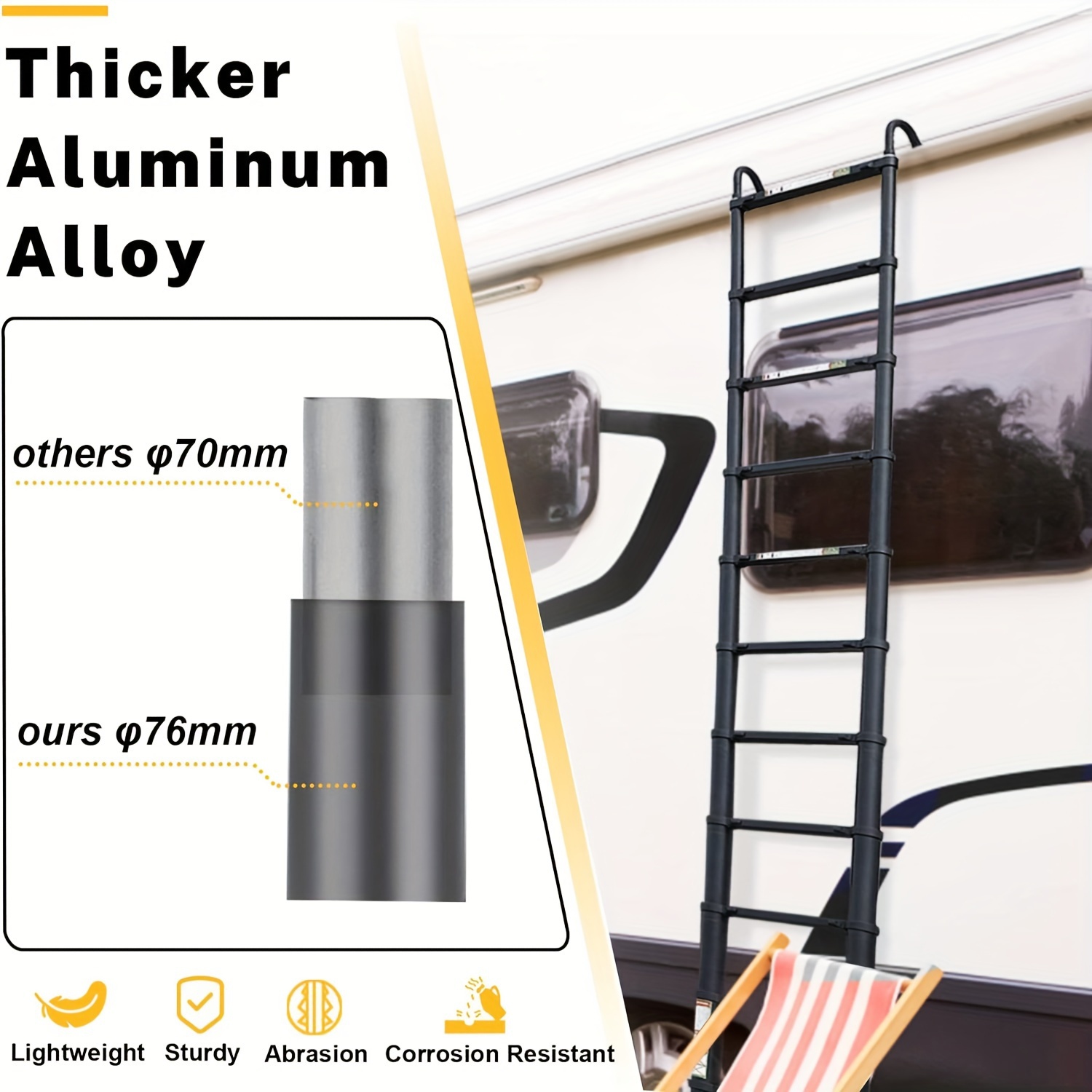 Telescopic Ladder, 16.5FT CoolHut Aluminum Telescoping Ladder with Non-Slip Feet and Stable Hook, Portable Extension Ladder for Household and Outdoor