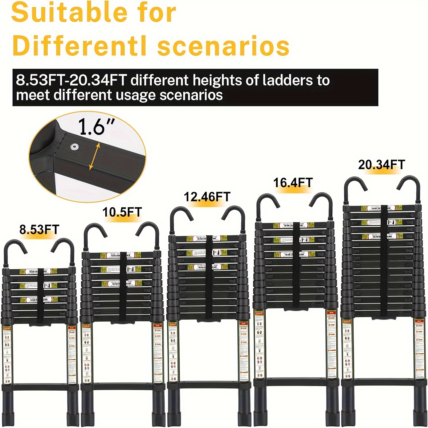 Telescopic Ladder, 16.5FT CoolHut Aluminum Telescoping Ladder with Non-Slip Feet and Stable Hook, Portable Extension Ladder for Household and Outdoor