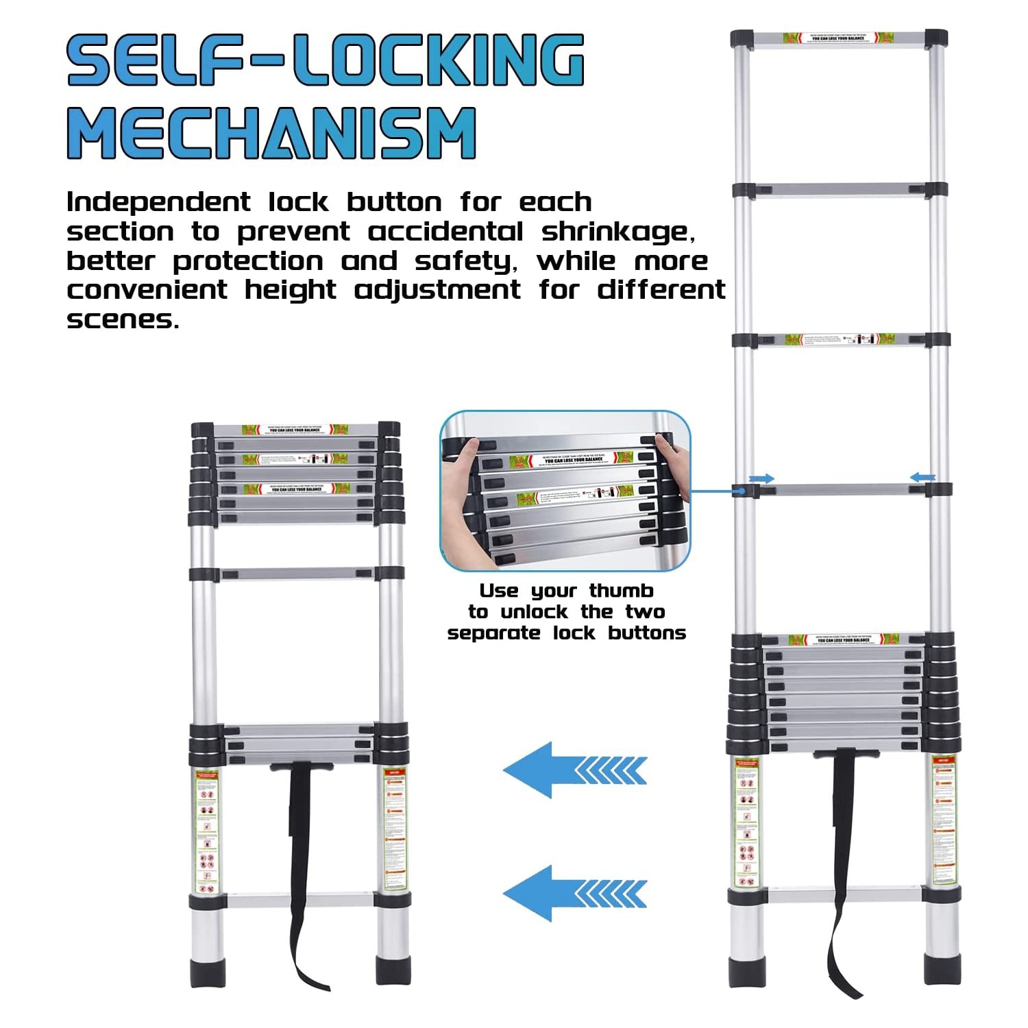 Telescopic Ladder, 16.5FT CoolHut Aluminum Telescoping Ladder with Non-Slip Feet and Stable Hook, Portable Extension Ladder for Household and Outdoor