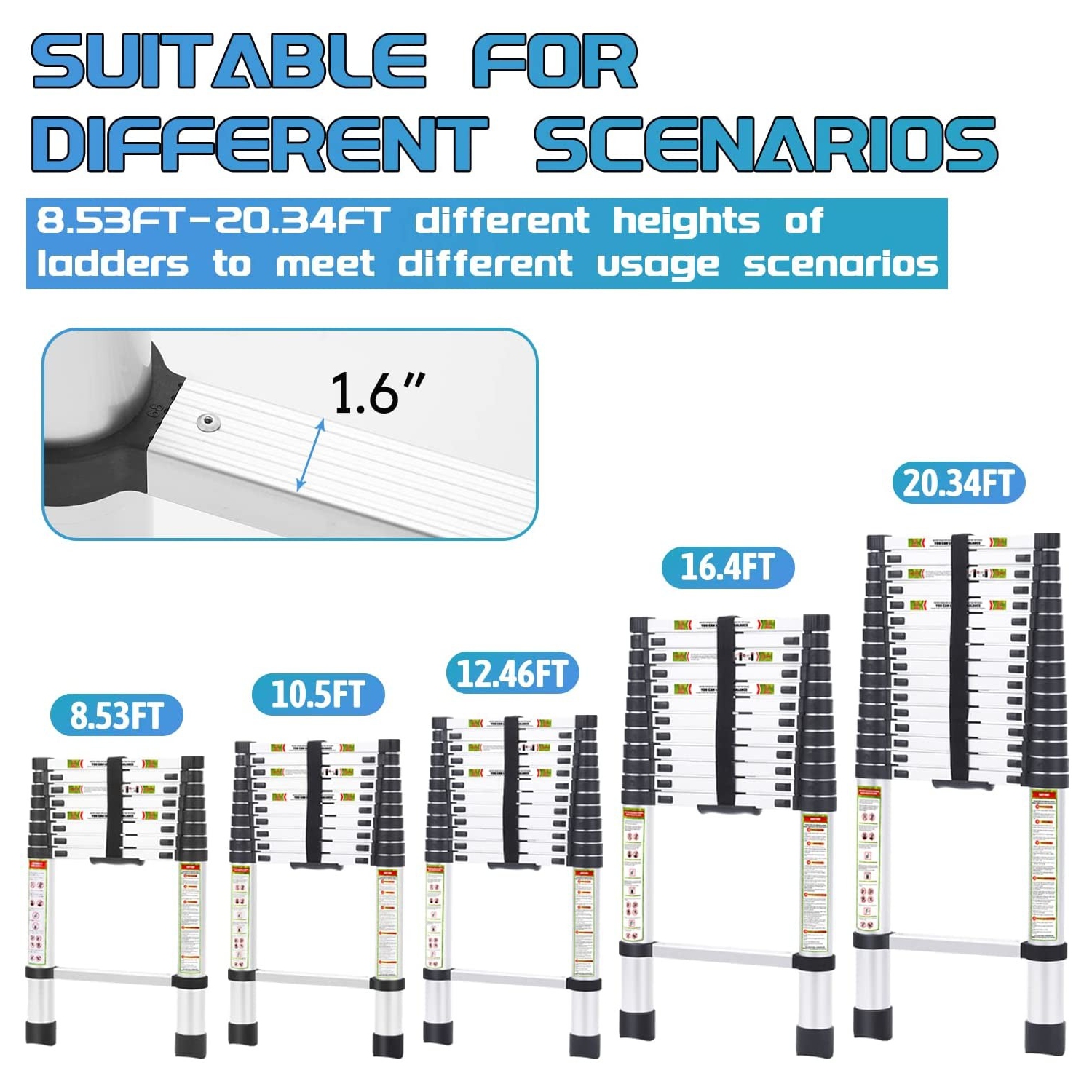 Telescopic Ladder, 16.5FT CoolHut Aluminum Telescoping Ladder with Non-Slip Feet and Stable Hook, Portable Extension Ladder for Household and Outdoor