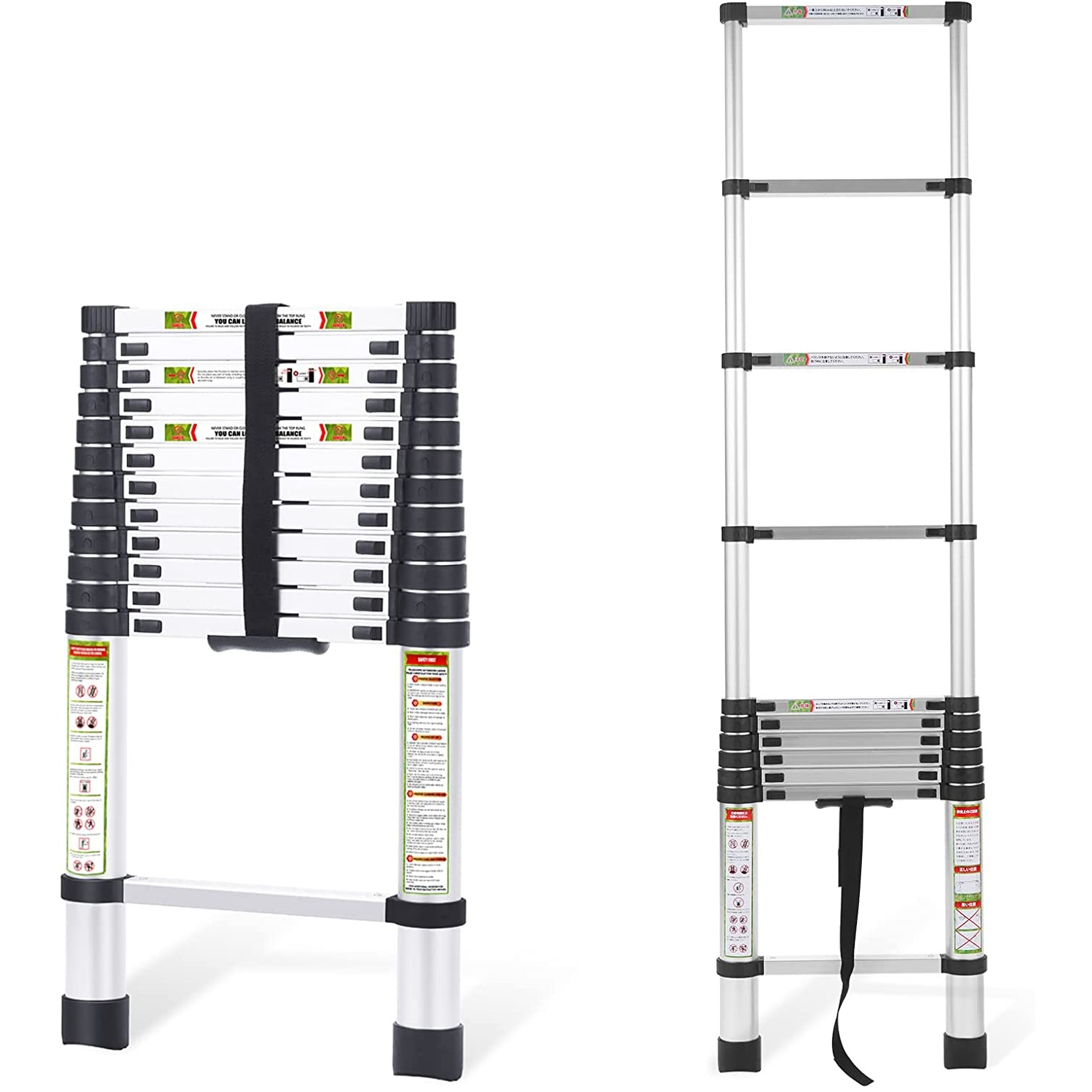 Telescopic Ladder, 12.5FT CoolHut Aluminum Telescoping Ladder with Non-Slip Feet and Stable Hook, Portable Extension Ladder for Household and Outdoor