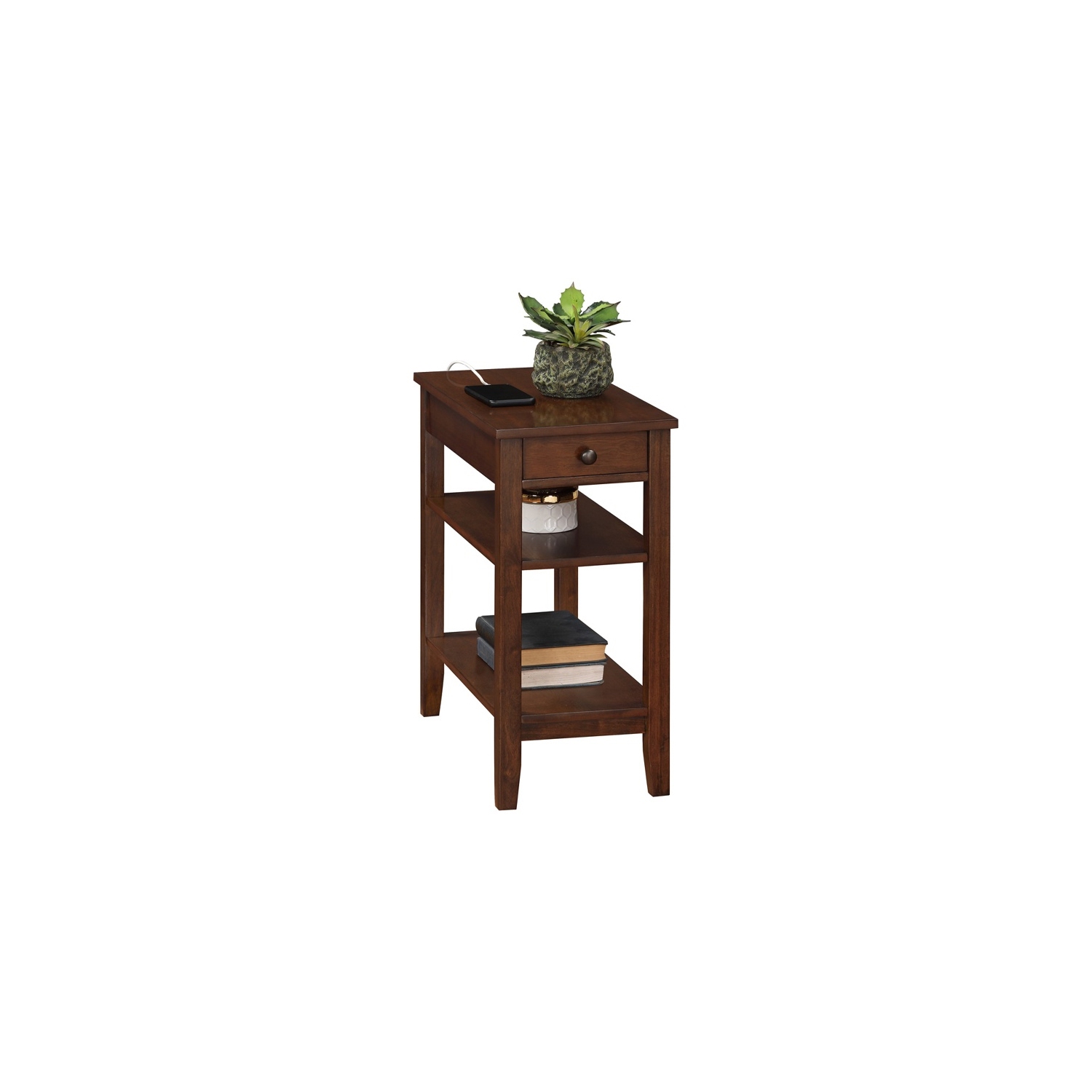 American Heritage One-Drawer End Table w/Charging Station in Espresso Wood