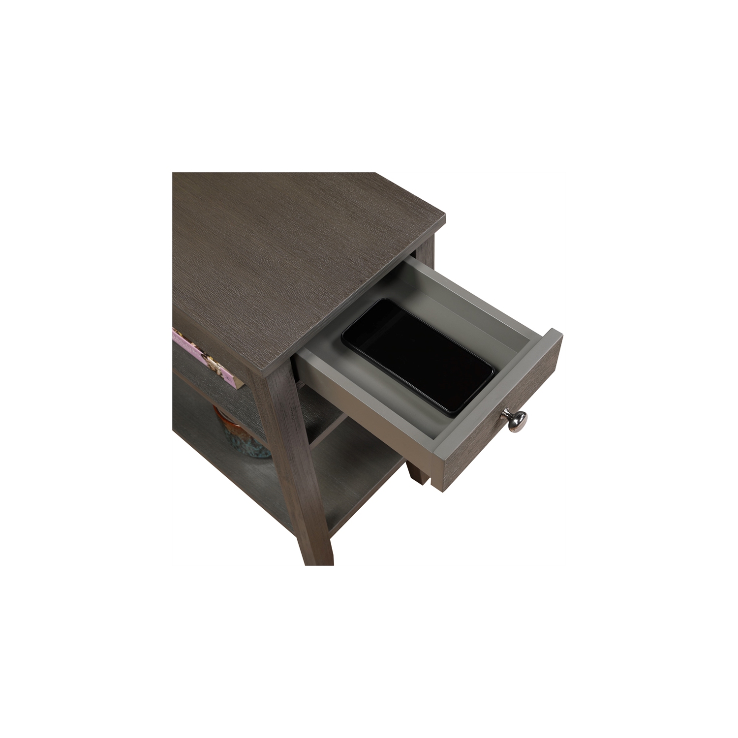 American Heritage One-Drawer End Table w/Charging Station in Gray Wood Finish