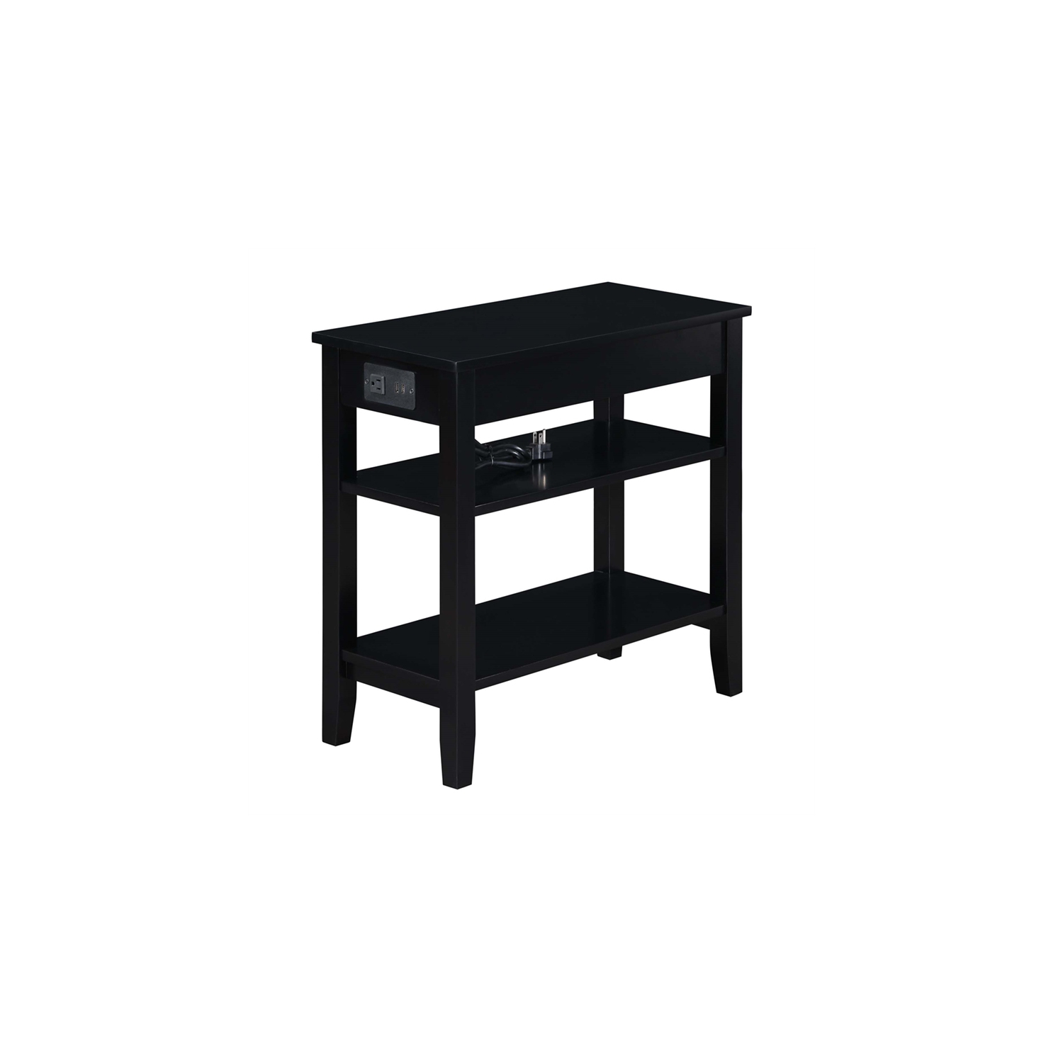 American Heritage One-Drawer End Table w/Charging Station in Black Wood Finish