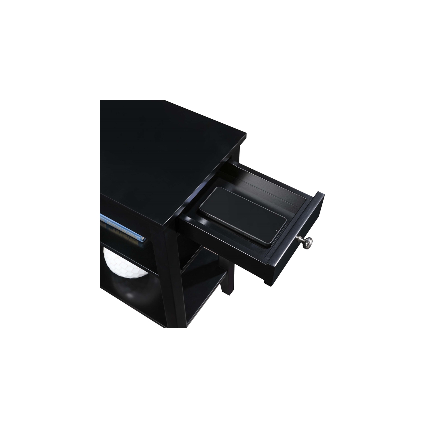 American Heritage One-Drawer End Table w/Charging Station in Black Wood Finish