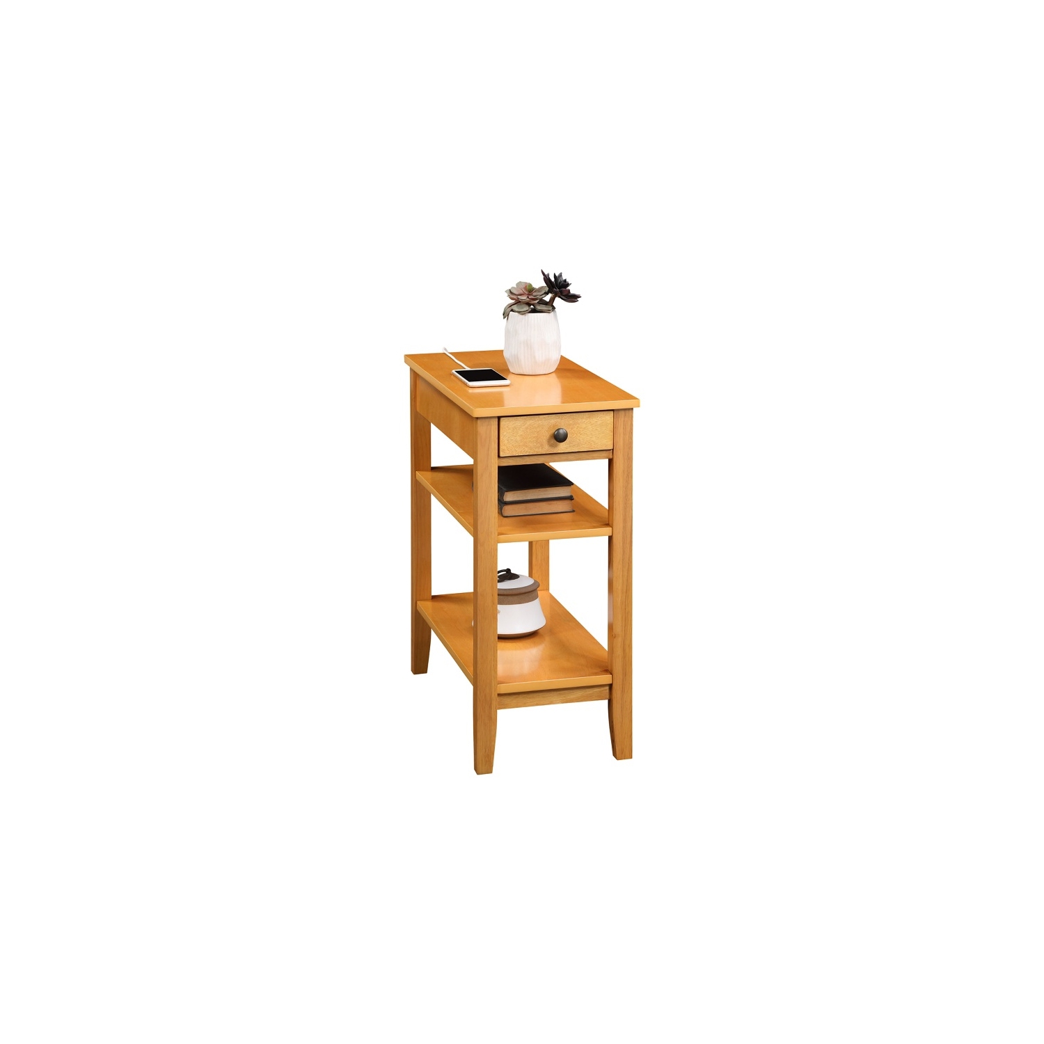 American Heritage One-Drawer End Table w/Charging Station in Caramel Wood Finish