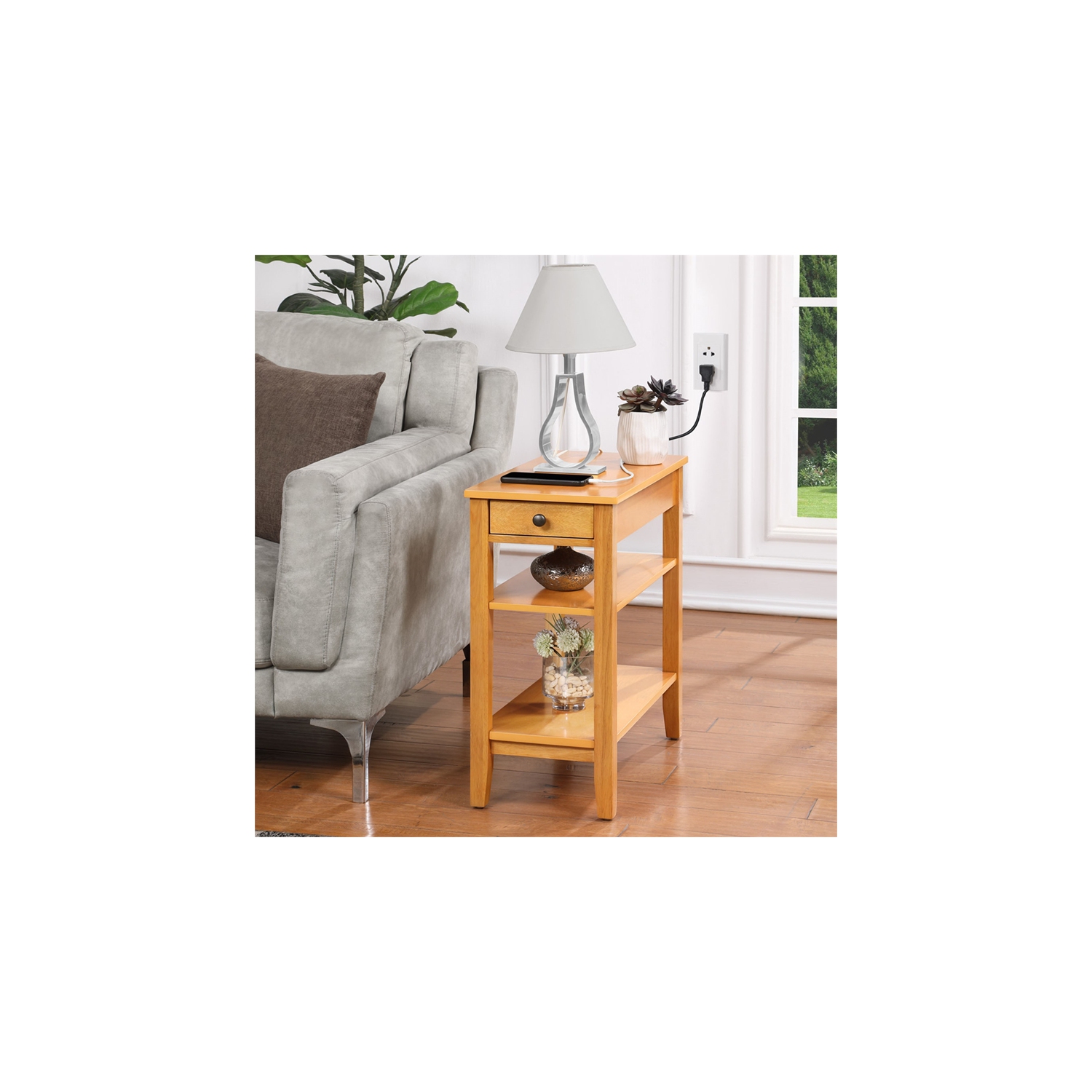 American Heritage One-Drawer End Table w/Charging Station in Caramel Wood Finish
