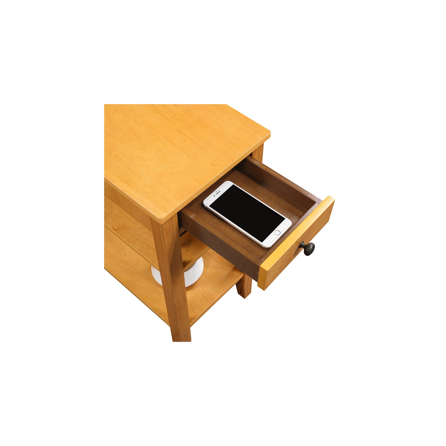 American Heritage One-Drawer End Table w/Charging Station in Caramel Wood Finish
