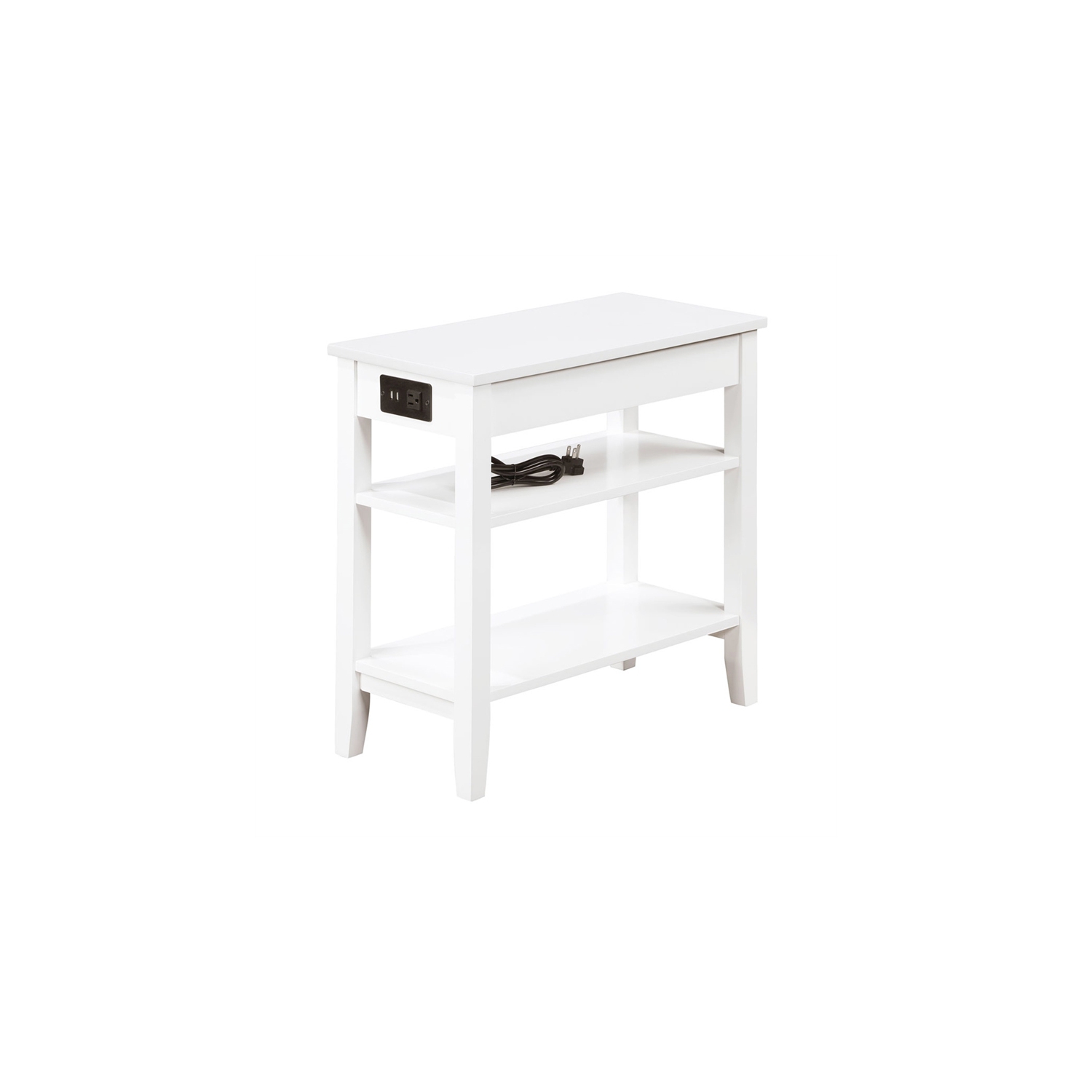 American Heritage One-Drawer End Table with Charging Station in White Wood