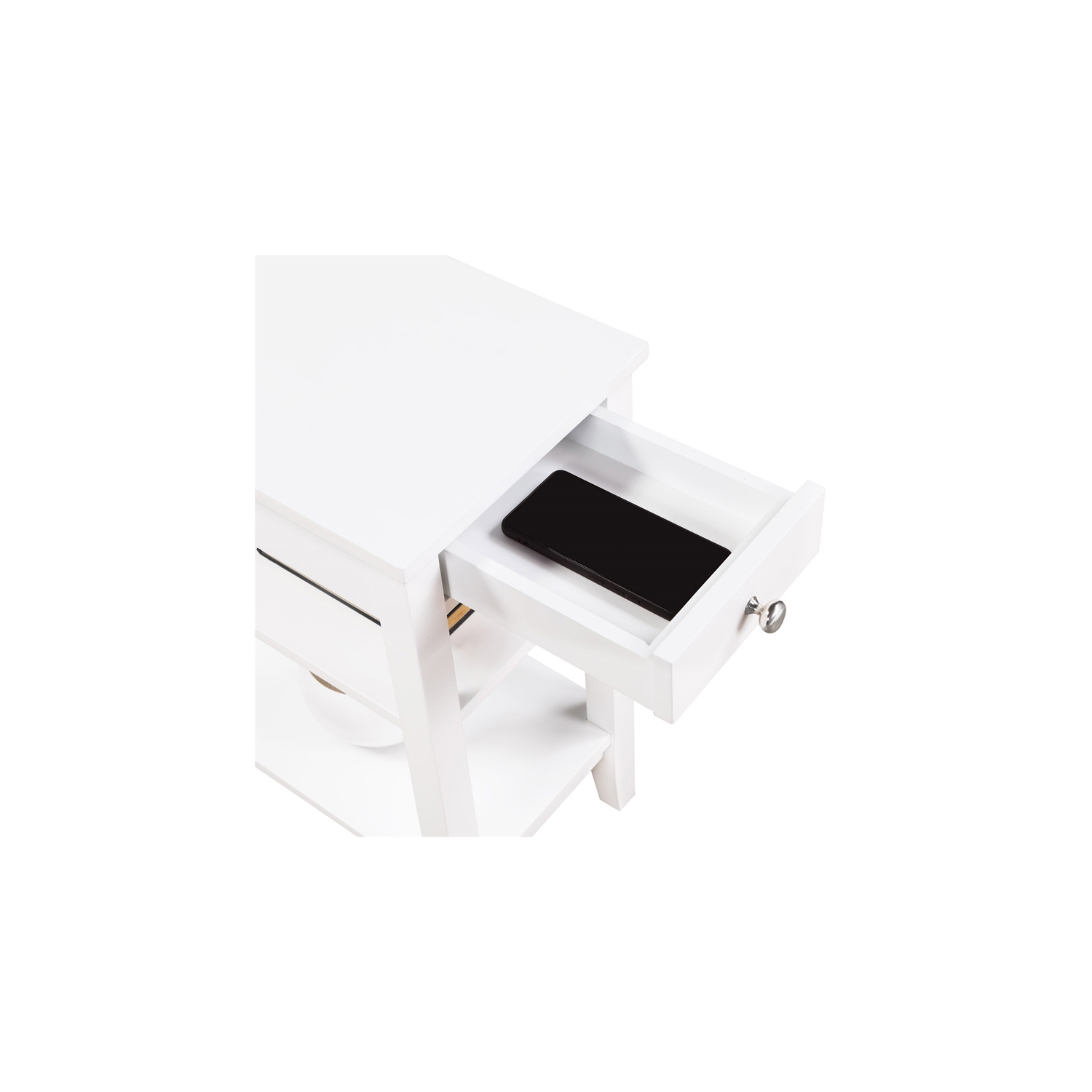 American Heritage One-Drawer End Table with Charging Station in White Wood