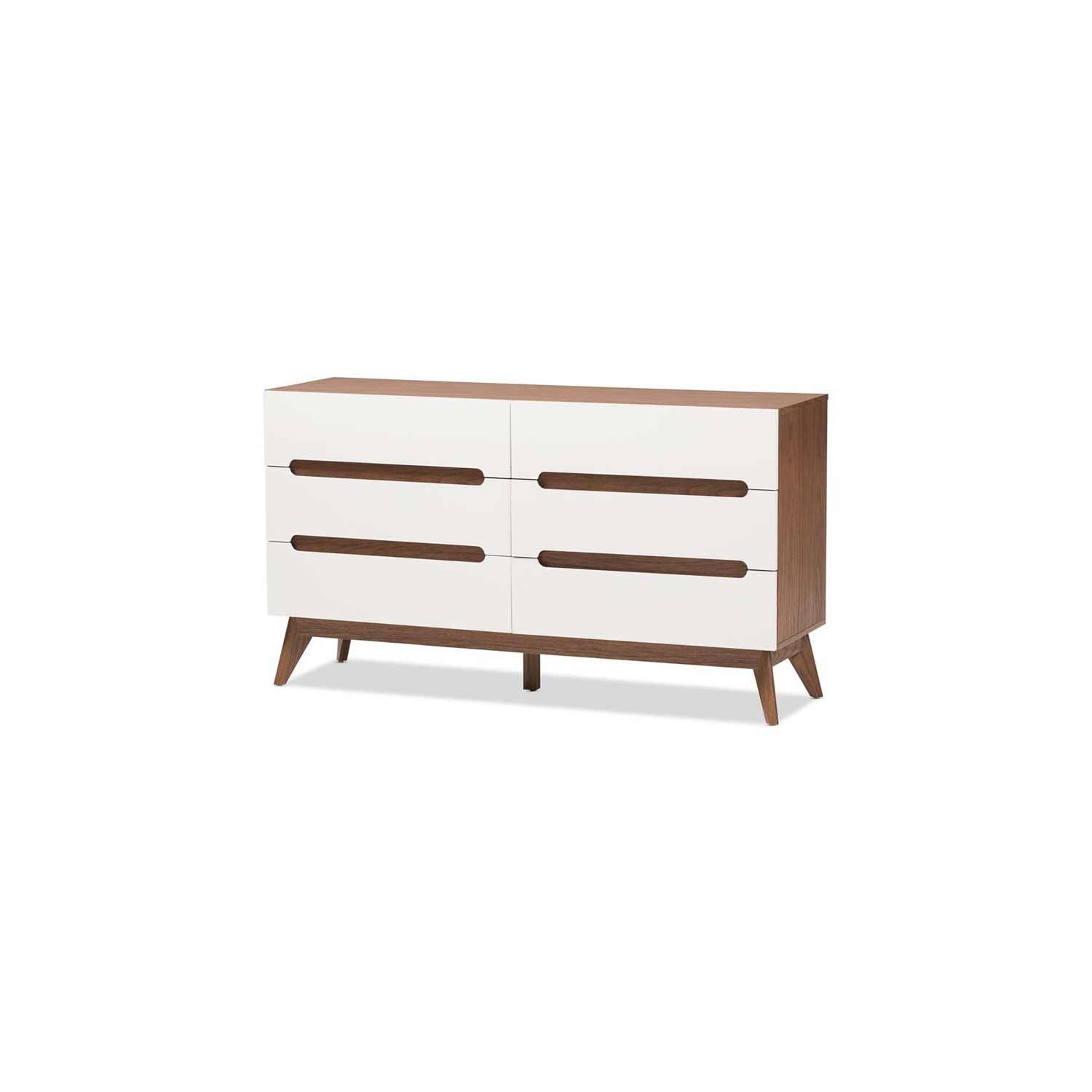 Baxton Studio – Commode double à 6 tiroirs Calypso, blanc et noyer