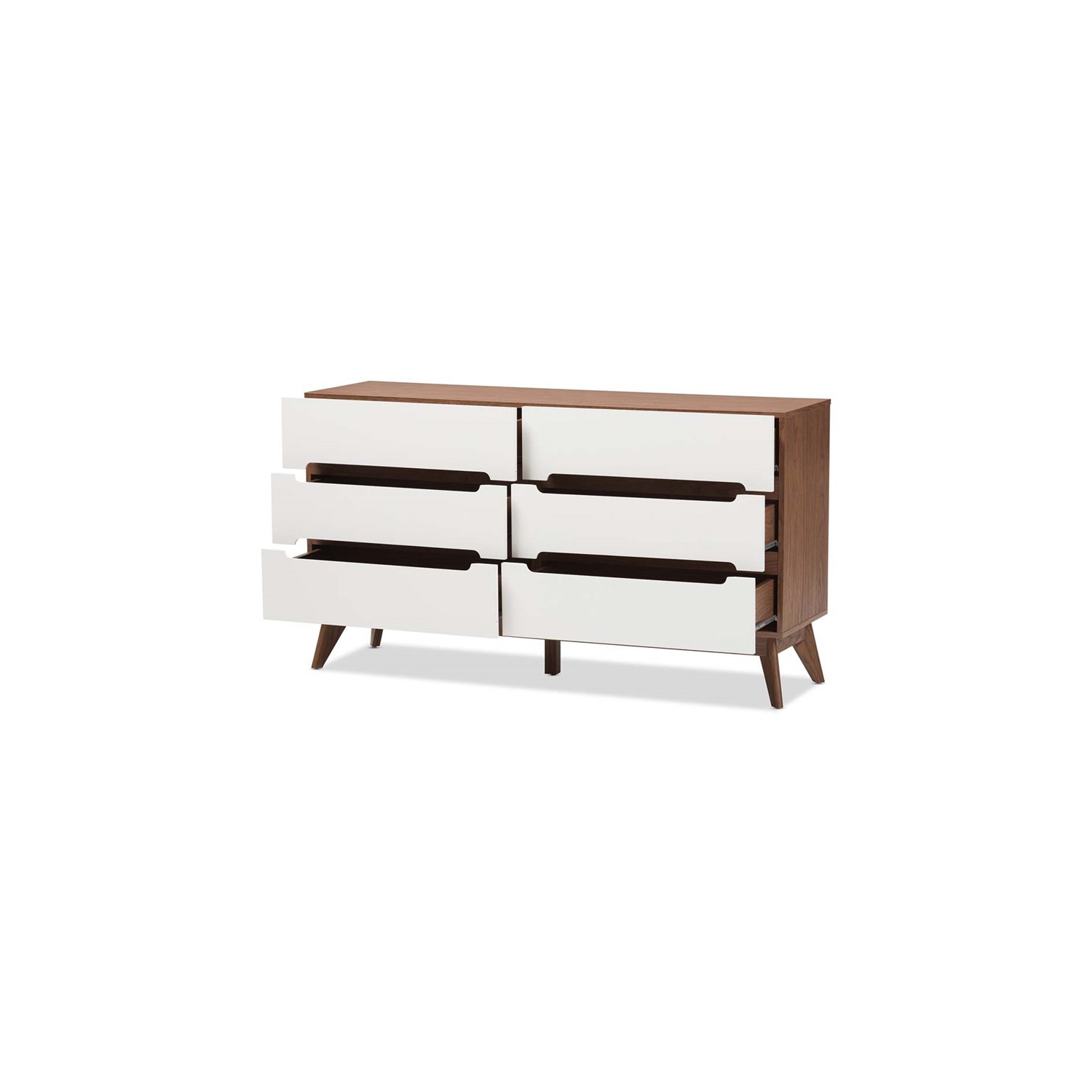 Baxton Studio – Commode double à 6 tiroirs Calypso, blanc et noyer