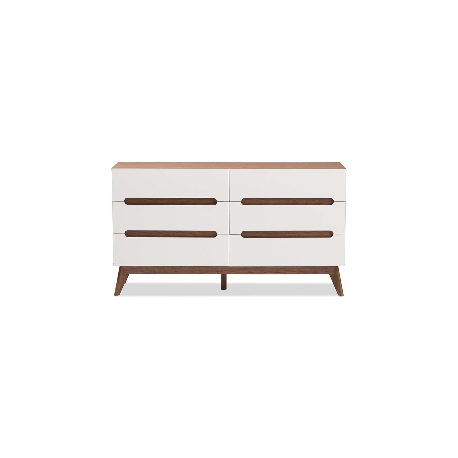 Baxton Studio – Commode double à 6 tiroirs Calypso, blanc et noyer