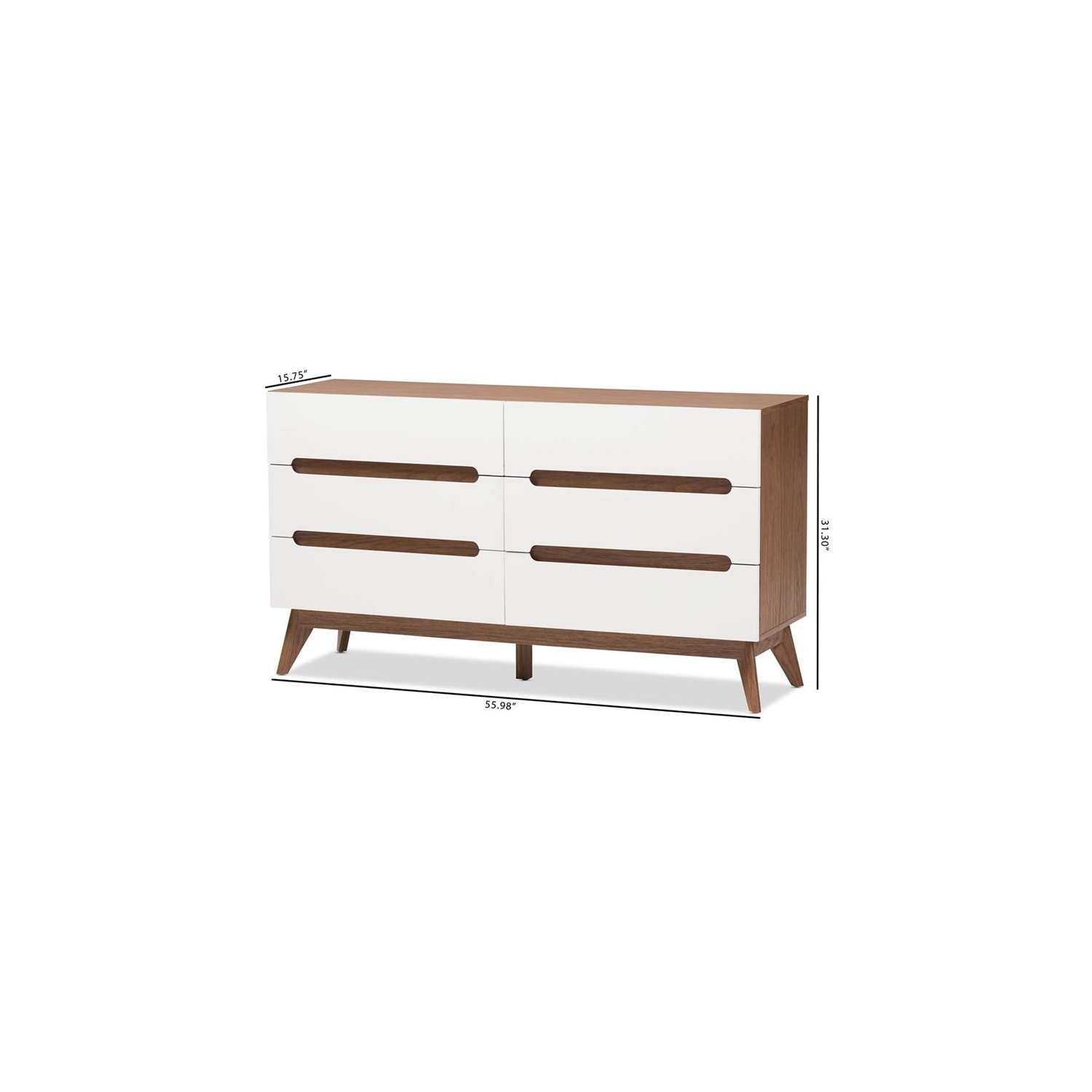 Baxton Studio – Commode double à 6 tiroirs Calypso, blanc et noyer