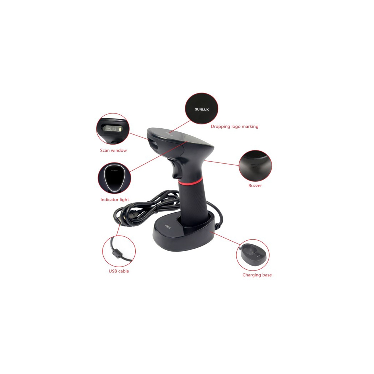 Lecteur de code à barres 2D sans fil Sunlux XL-9610