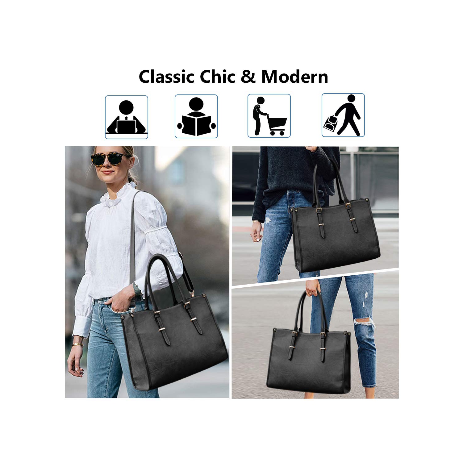 Sac à main à bandoulière pour ordinateur portatif Marine pour portable imperméable PU Cuir léger pour 15.6&nbsp;pouces Accessoires pour ordinateur