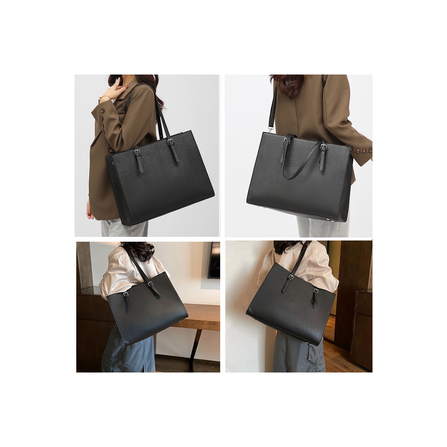 Sac à main à bandoulière pour ordinateur portatif Marine pour portable imperméable PU Cuir léger pour 15.6&nbsp;pouces Accessoires pour ordinateur