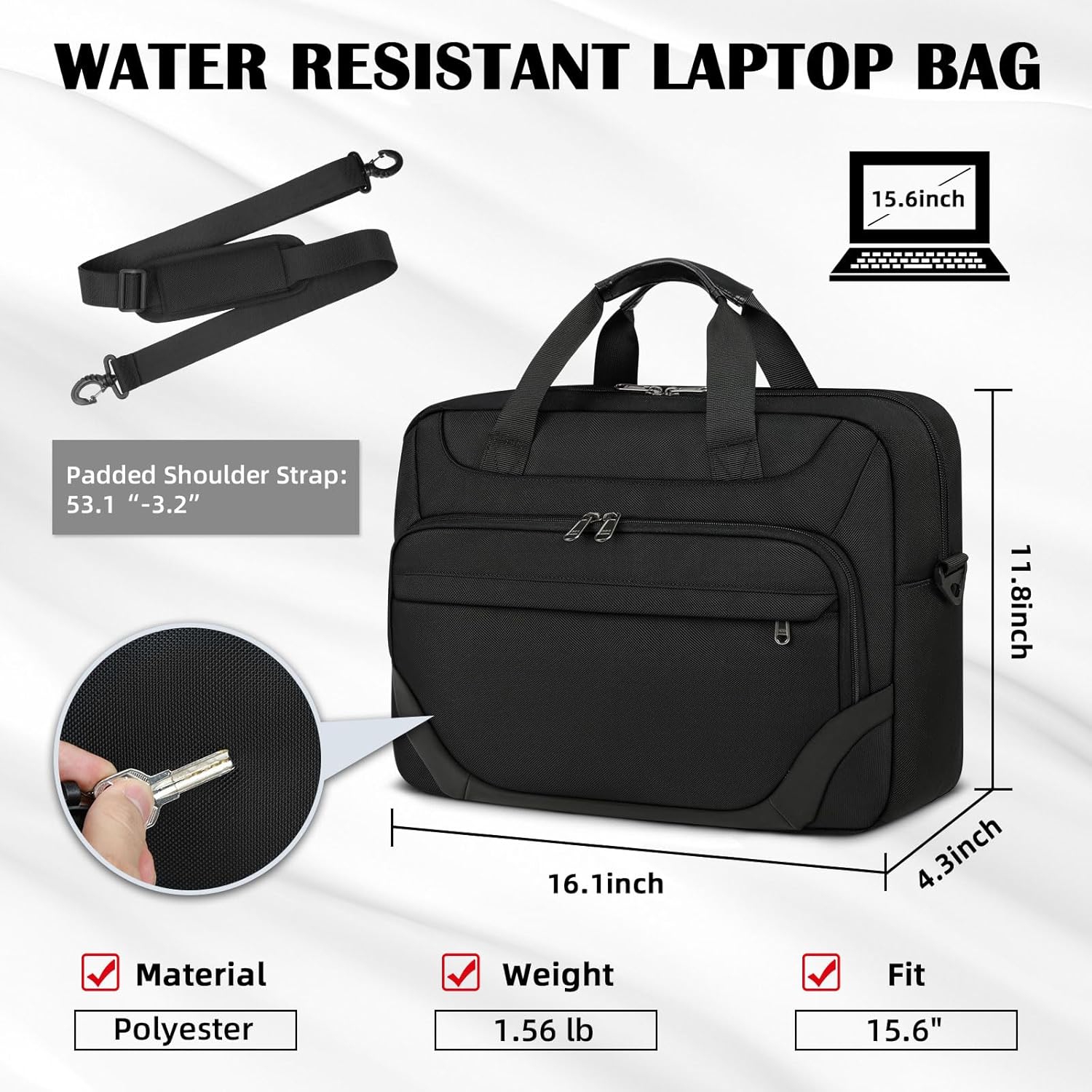 Sac pour portable 15.6 po Mallette hydrofuge Étui de transport pour ordinateur portatif extensible pour hommes sac messager pour bus de voyage