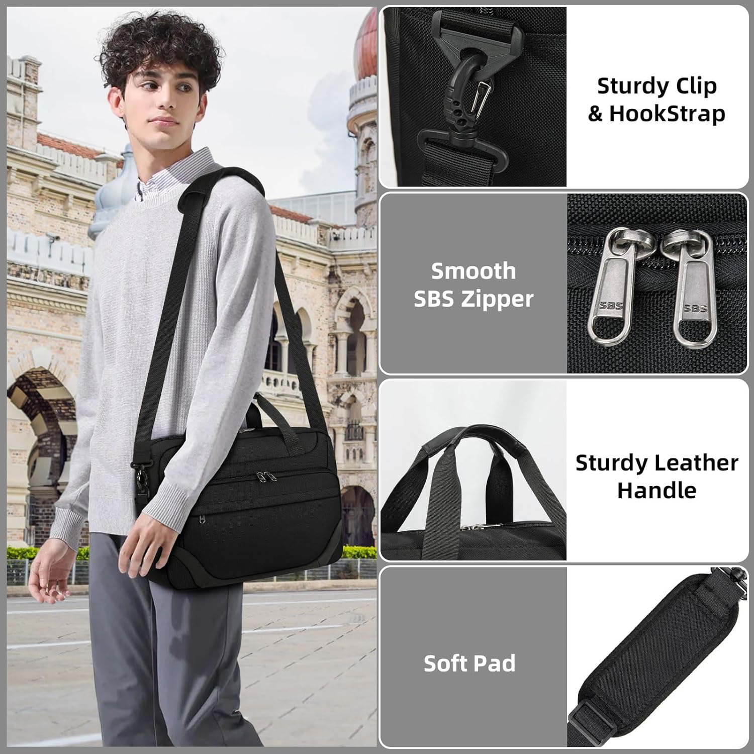 Sac pour portable 15.6 po Mallette hydrofuge Étui de transport pour ordinateur portatif extensible pour hommes sac messager pour bus de voyage