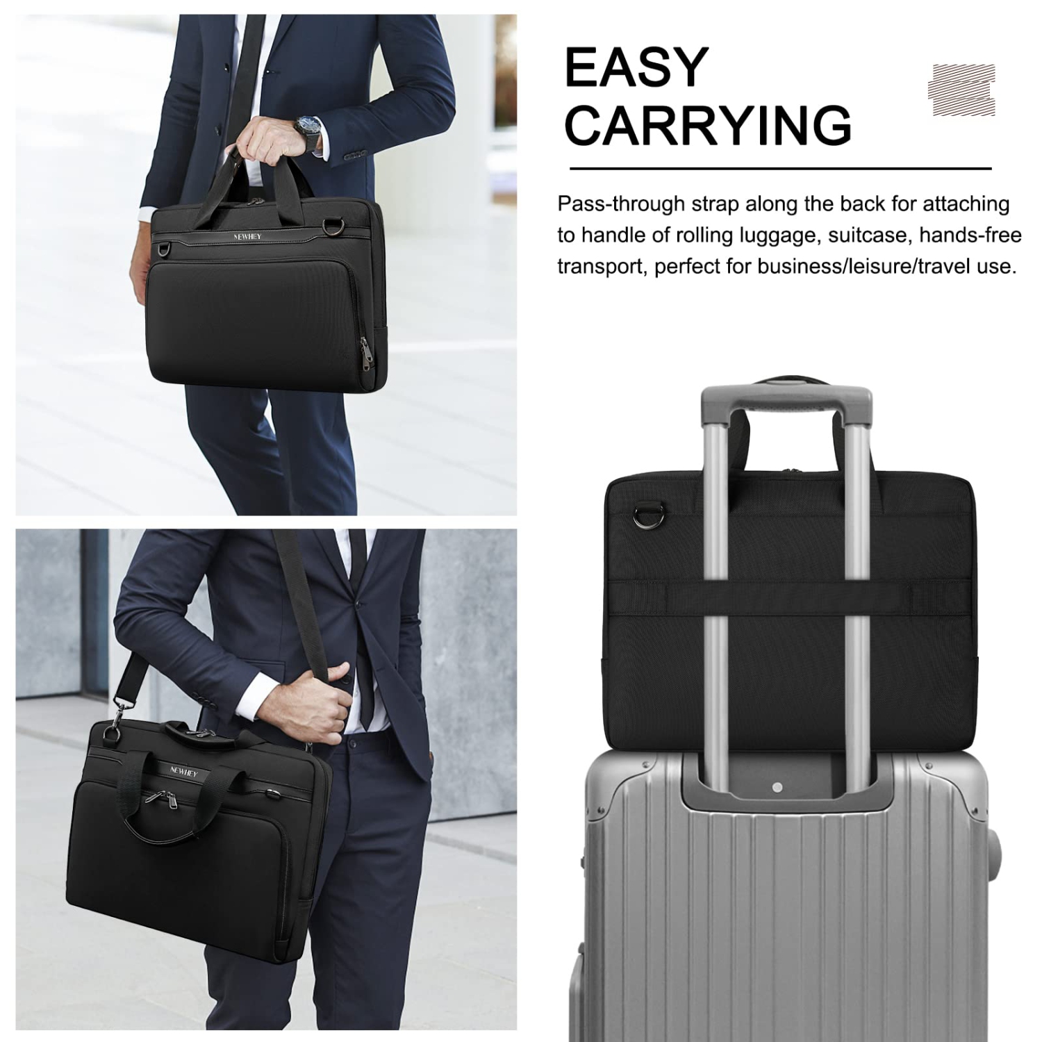 Laptop Bag 15.6 inch Briefcase Waterproof Laptop Carrying Case for Men Women Large Computer Messenger Bag for Travel Business Work, Black