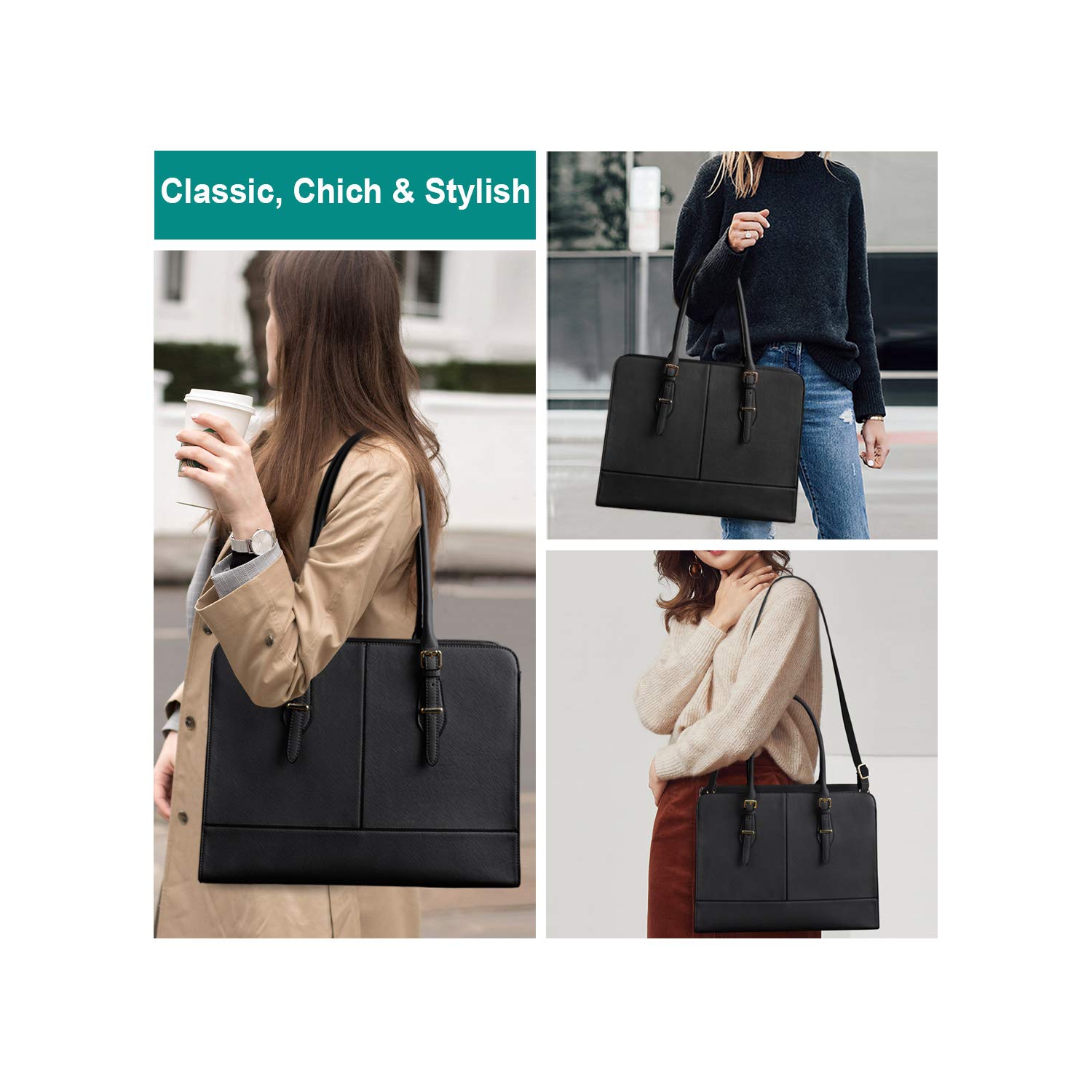 Sac pour portable femme sac fourre-tout en cuir/bandoulière pour ordinateur de 15.6 po/sac à main de travail imperméable Professional SH