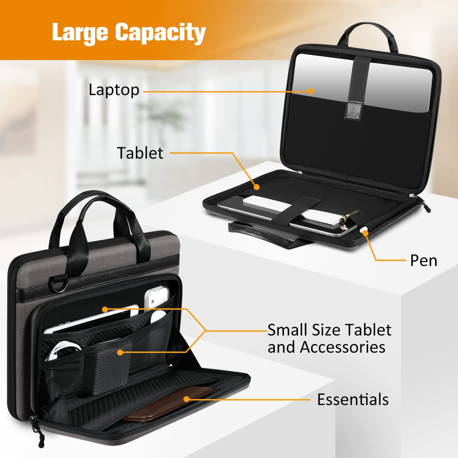 FINPAC 13-14 Inch Laptop Sleeve Case - Briefcase Shoulder Bag with Tablet Pocket and Accessory Pouch