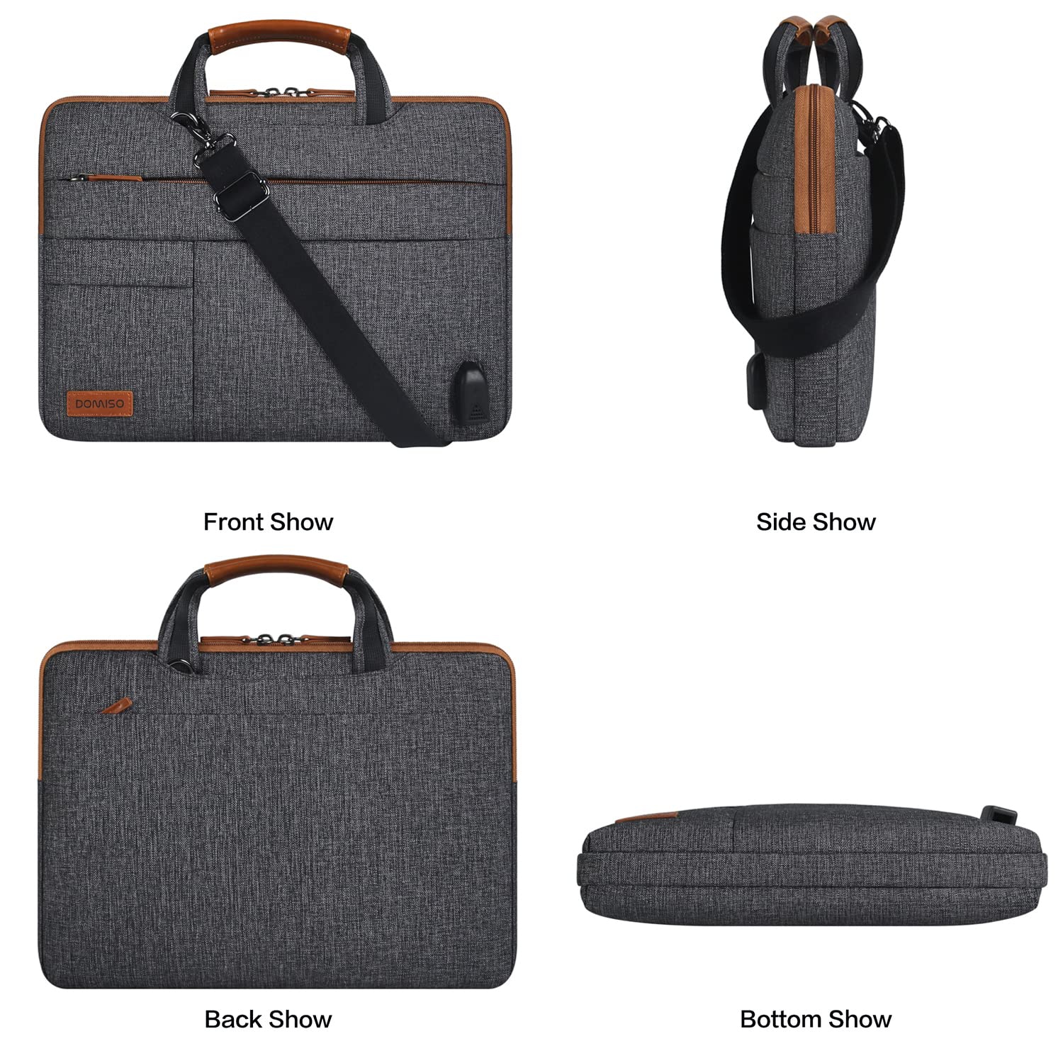 15 Inch Multi-Functional Laptop Sleeve Business Briefcase Messenger Bag with USB Charging Port for 15-15.6" Laptop/Apple/Lenovo IdeaPad/Acer