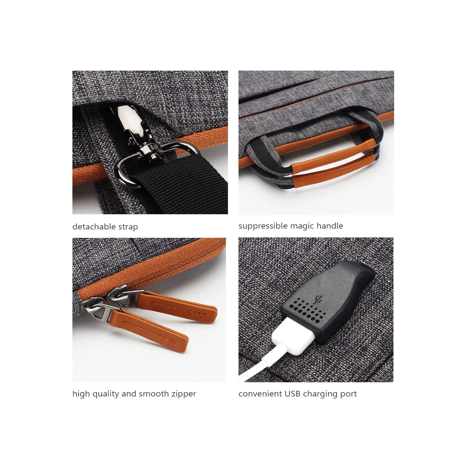 15 Inch Multi-Functional Laptop Sleeve Business Briefcase Messenger Bag with USB Charging Port for 15-15.6" Laptop/Apple/Lenovo IdeaPad/Acer