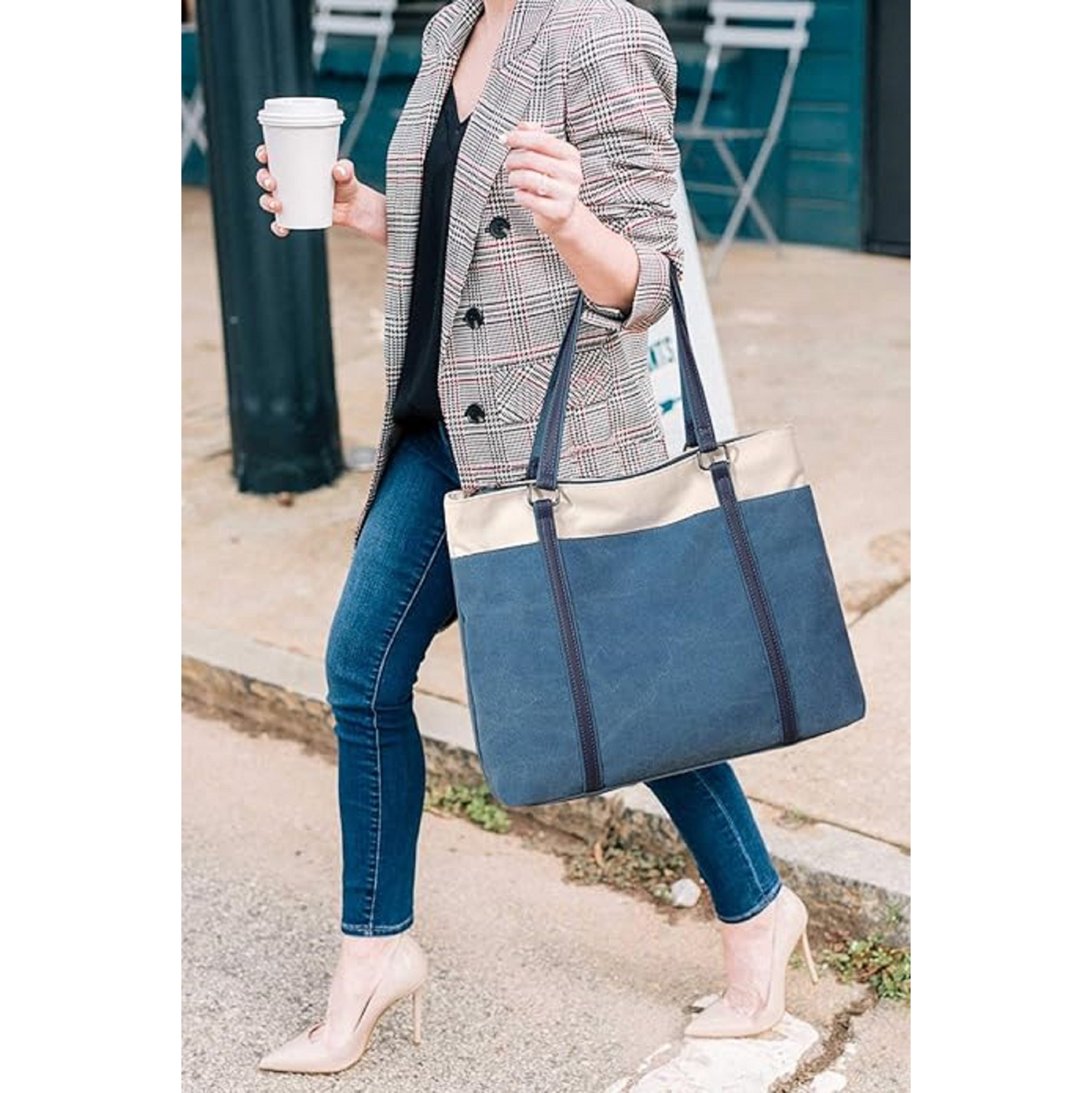 Sac fourre-tout pour ordinateur portatif pour femmes travail Splice légère sac à main en toile 15.6 po