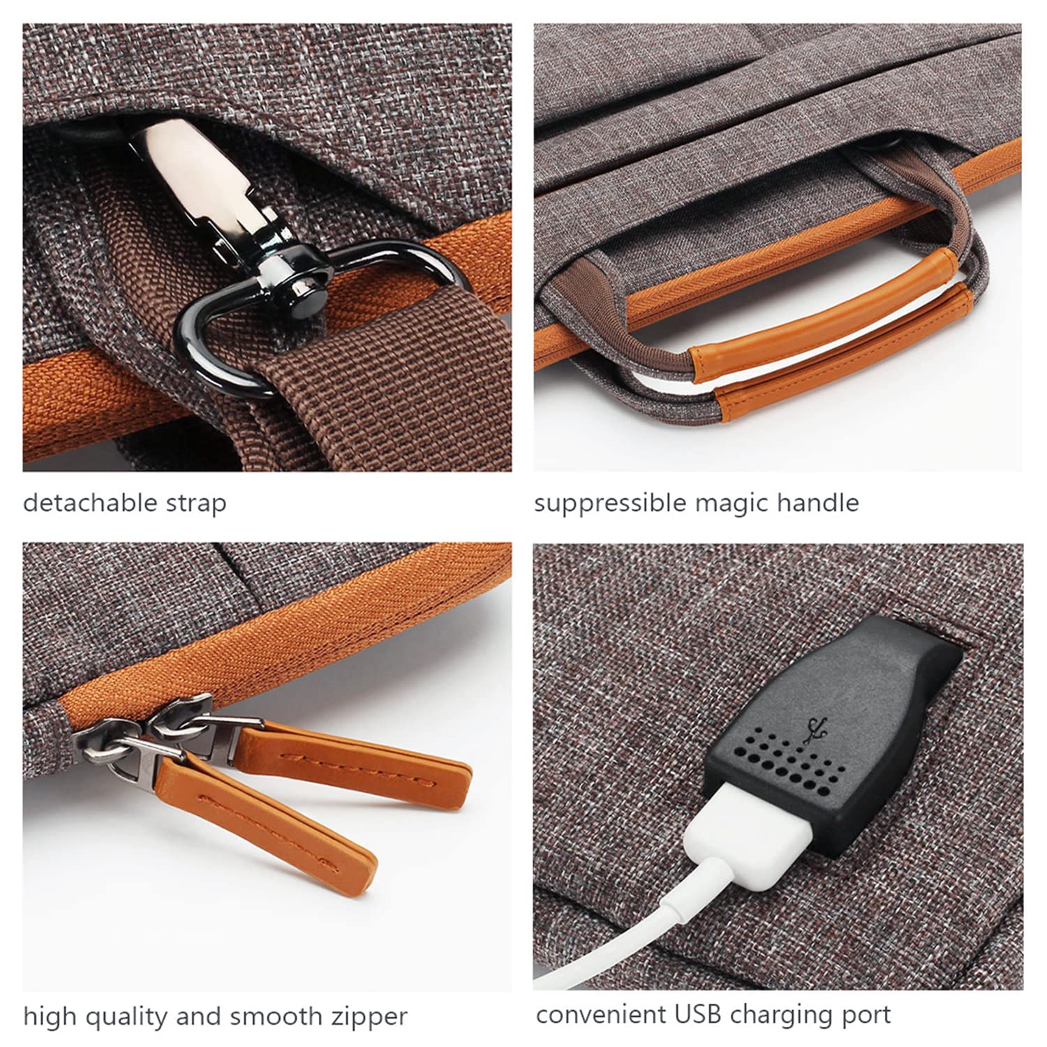 15 Inch Multi-Functional Laptop Sleeve Business Briefcase Messenger Bag with USB Charging Port for 15-15.6" Laptop/Apple/Lenovo IdeaPad/Acer