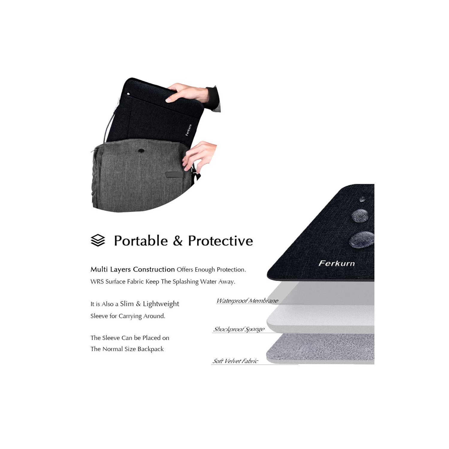 Étui Ferkurne 14 po pour portable Inspiron 15 XPS/Surface Laptop 4/2021 MacBook Pro 15.6 16 15/Asus Pavi de Dell