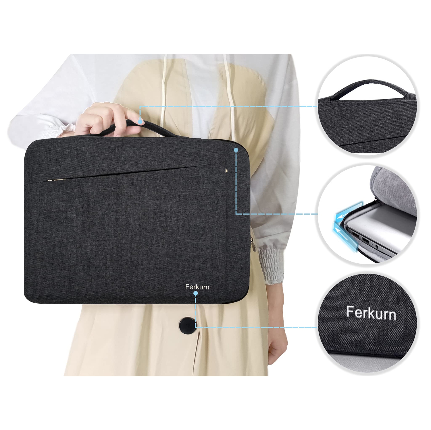 Étui Ferkurne 14 po pour portable Inspiron 15 XPS/Surface Laptop 4/2021 MacBook Pro 15.6 16 15/Asus Pavi de Dell